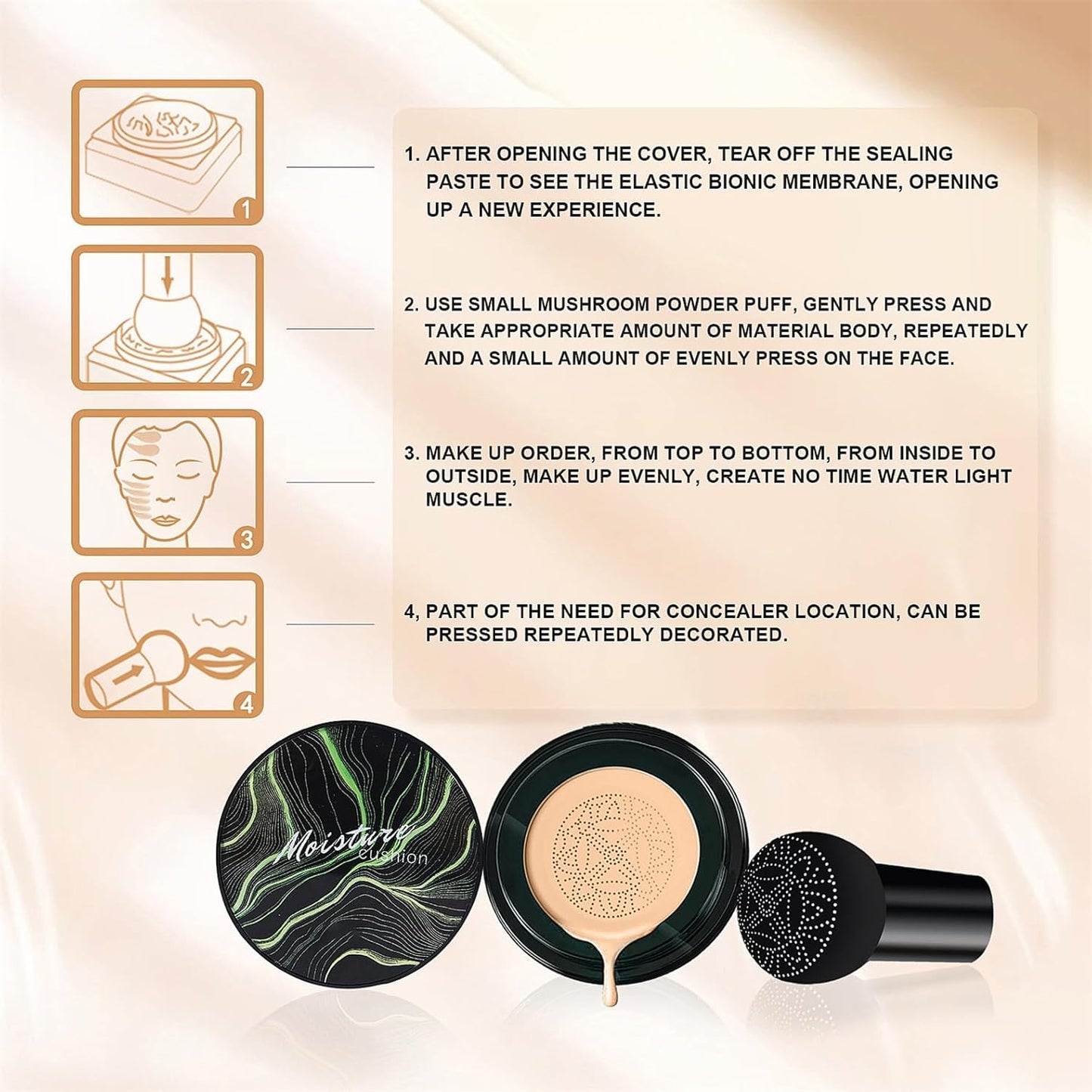 Mushroom Head Air Cushion CC Cream - BB Cream Face Makeup Foundation for Mature Skin Moisturizing Concealer Brighten Long-Lasting, Even Skin Tone for All Skin Types (2PCS Natural)