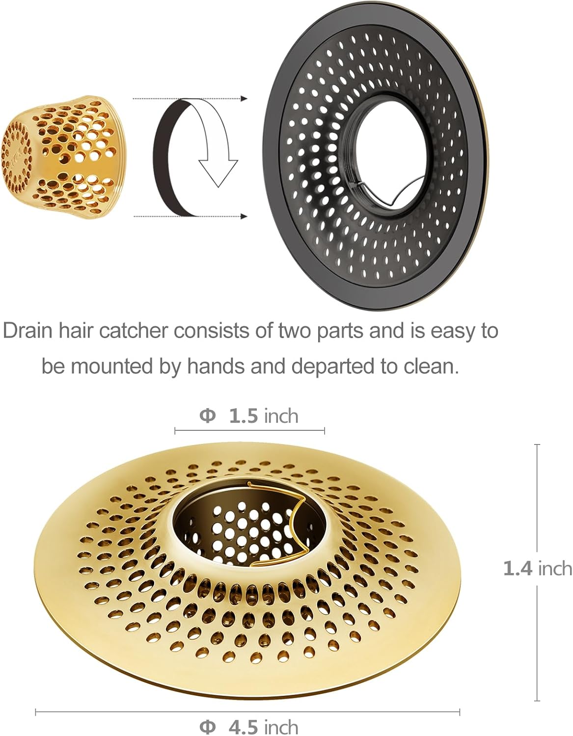 LKEYE Shower Drain Hair Catcher/Bathroom Drain Cover/Bathtub Drain Strainer/Shower Stall Drain Protector(Bronze)
