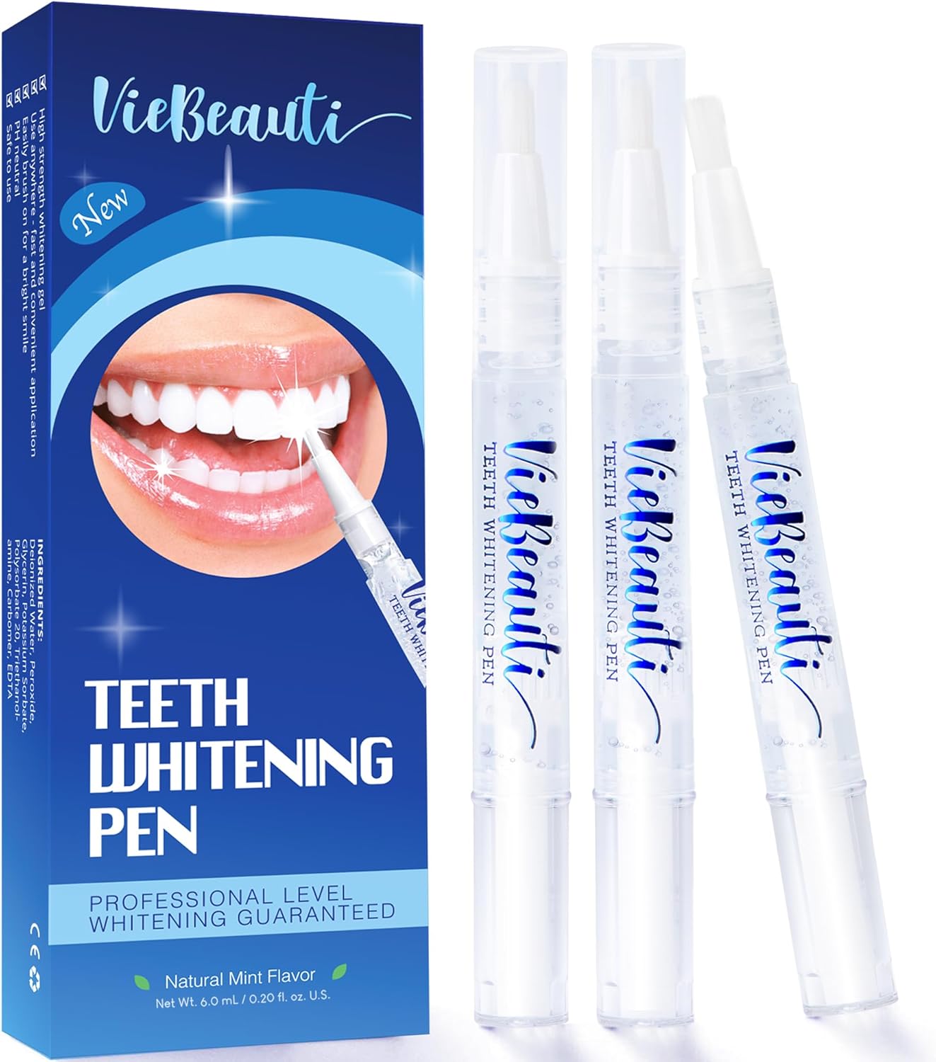 VieBeauti Teeth Whitening Pen (3 Pcs), 30+ Uses, Effective, Painless, No Sensitivity, Travel-Friendly, Easy to Use, Beautiful White Smile, Mint Flavor