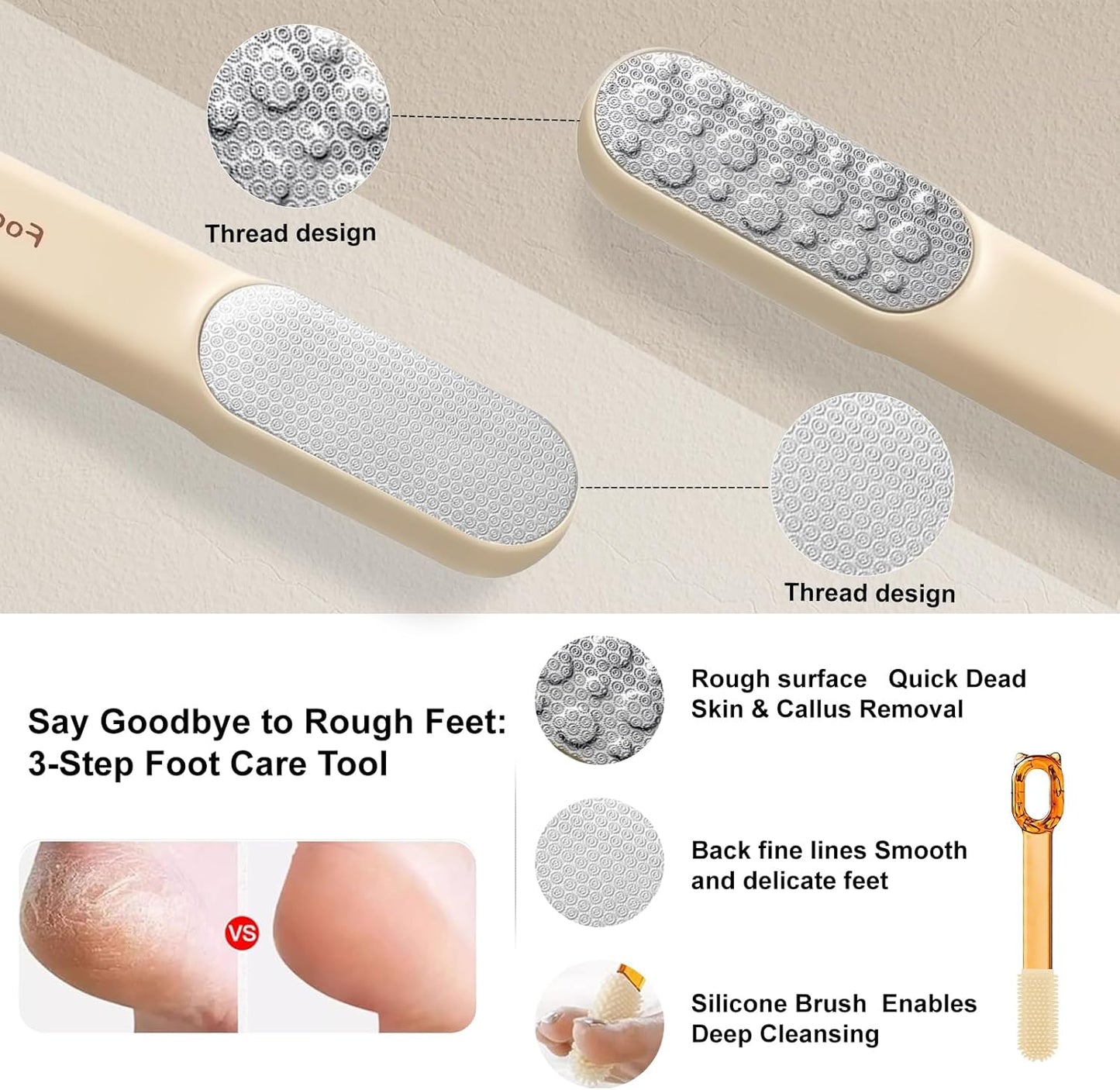 Double-Sided Stainless Steel Foot File, Foot Callus Remover & Foot Scrubber, Professional Pedicure Tool for Dry & Wet Feet, Fast Hard Skin & Dead Skin Remover with Non-Slip Grip, Orange