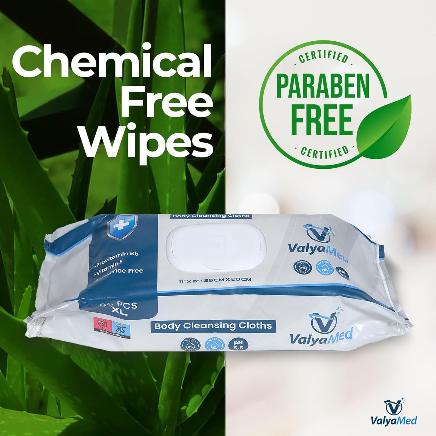 XL Body Wipes for Adults and Elderly - Alcohol-Free Incontinence Wipes, Paraben-Free, Fragrance-Free, With Vitamin E and Provitamin B5 - 11'' x 8'' (96 Count - Single Pack)