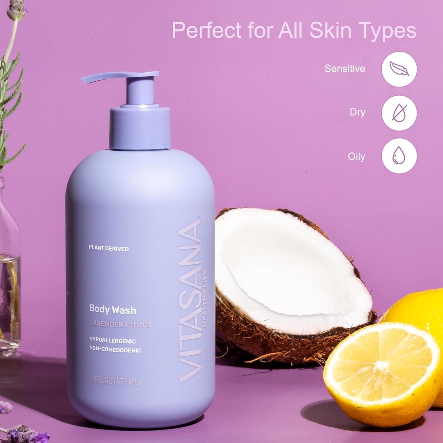 Natural Body Wash for Sensitive Skin, 16oz – Lavender Citrus Scent, Plant-Based, EWG Verified, Hypoallergenic, Paraben-Free, Sulfate-Free, Cruelty-Free