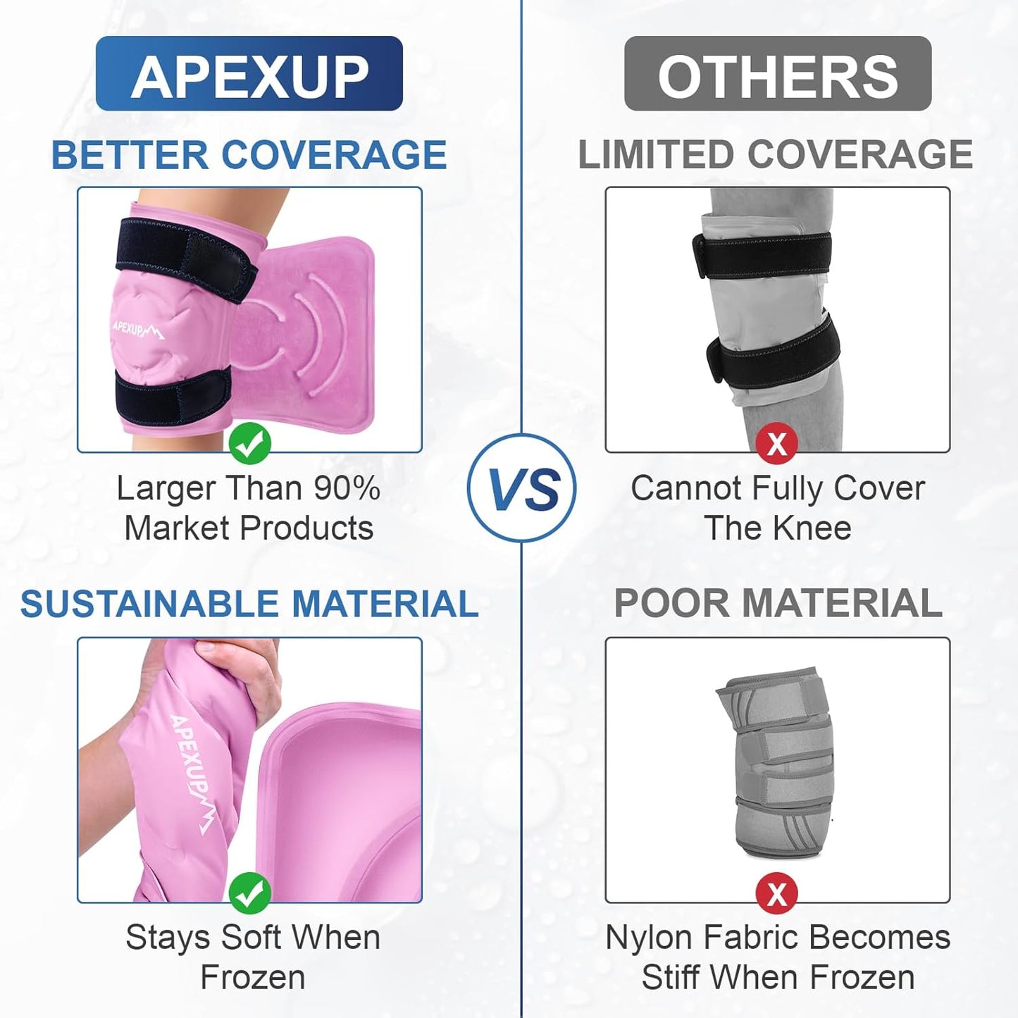 APEXUP Ice Pack for Knee Pain Relief, Large Reusable Wrap After Surgery, Flexible Gel Cold Pack for Injuries, Pain Relief for Back, Shoulder, Elbow, Ankle and Leg (Pink, XXL, 2PK)