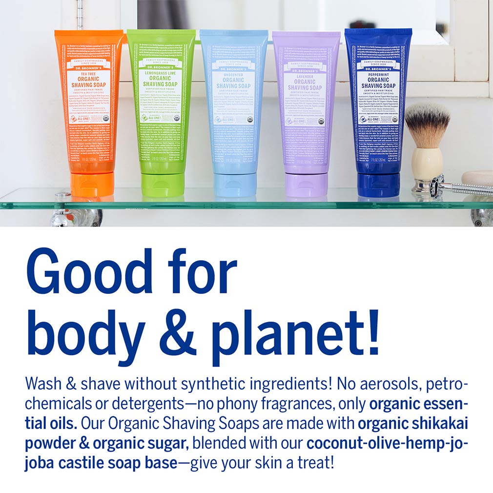 Dr. Bronner's Organic Shaving Soap– 3 Pack Variety, 7oz (Lavender, Tea Tree, Lemongrass)– Moisturizing Shave Soap for Men & Women– Certified Organic Sugar & Shikakai– For Face, Underarms & Legs