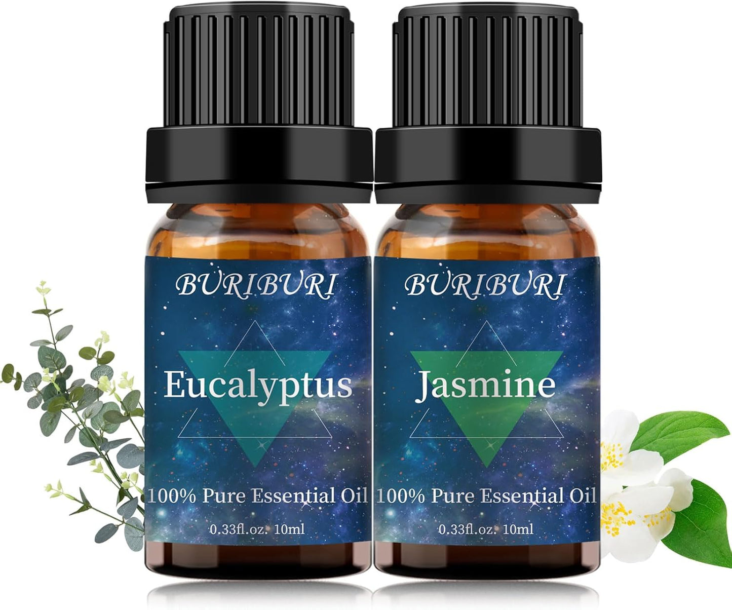 BURIBURI Jasmine Essential OIil and Eucalyptus Oil 2Pack Natural Eucalyptus Essential Oils 10ml for Diffusers (Jasmine+Eucalyptus)