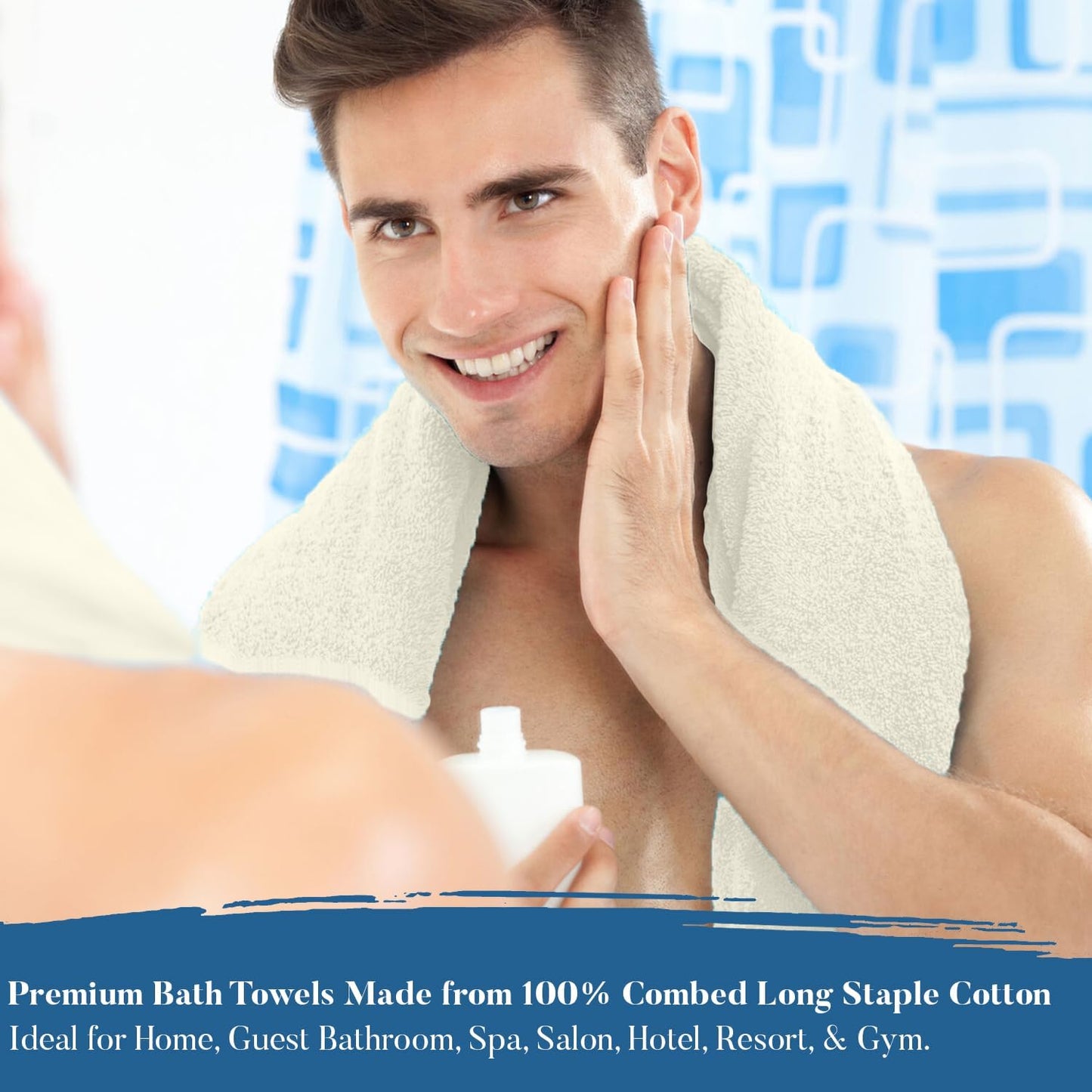 DAN RIVER Bath Towels Set of 4, 27 x 54 Inches, 100% Cotton, Larger & Lighter Weight, Quicker to Dry, Super Soft and Absorbent, Ideal Quick Dry Bath Towels for Daily Use, Ivory