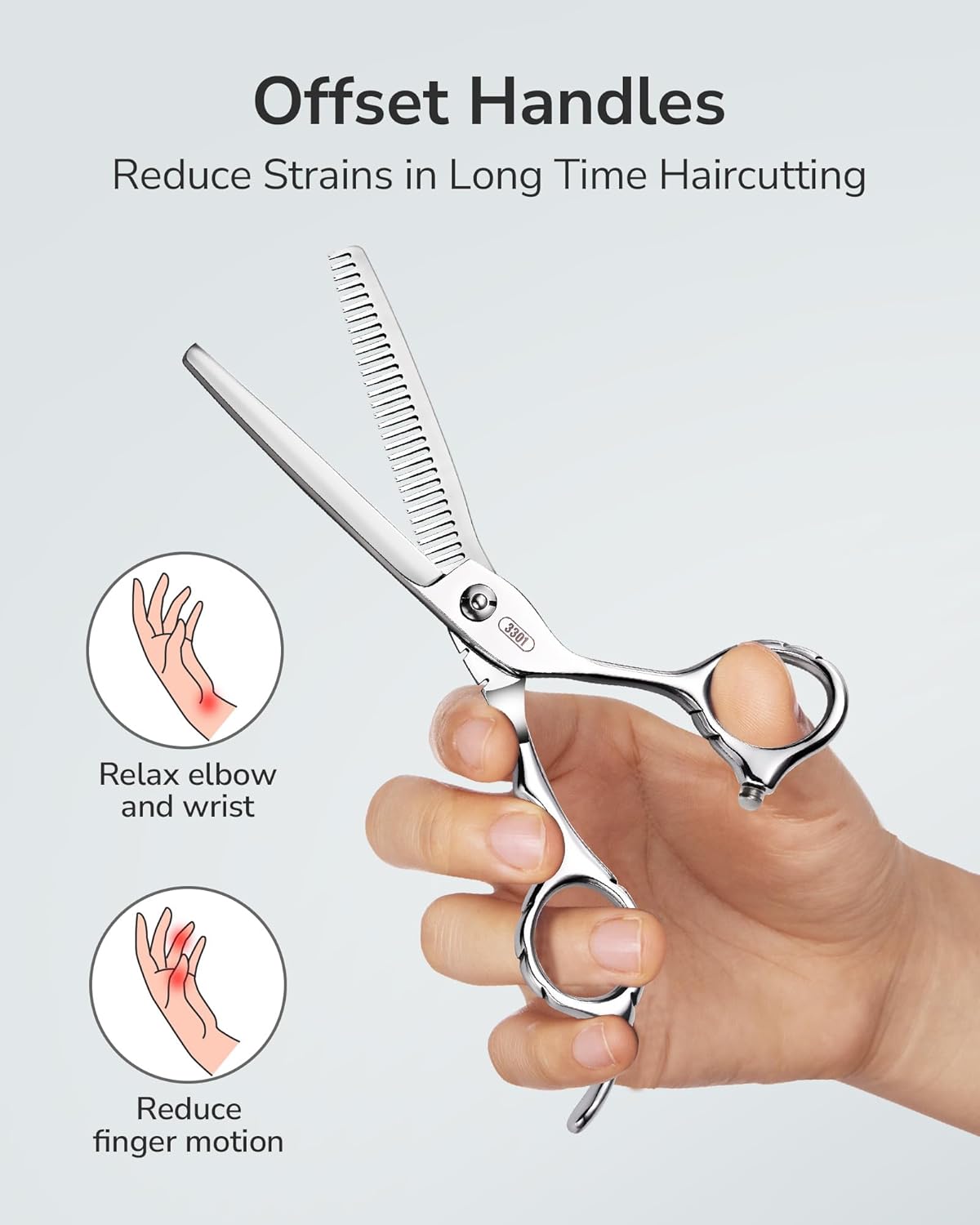 ULG Hair Thinning Scissors 6.7” Shark Series 100% Japanese Stainless Steel, Offset Handle, 30 V-Tooth Thinner 25% Hair Removal, Professional Barber Layering Shears for Salon & Home Hair Styling