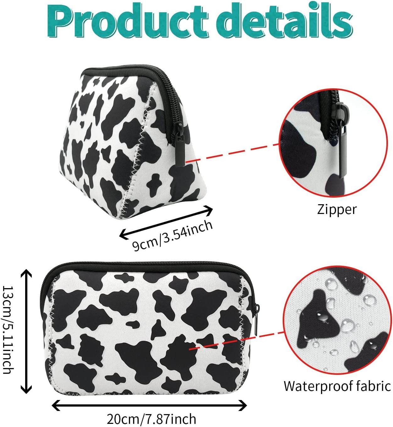 Cosmetic Bag Waterproof Neoprene Zipper Pouch Travel Portable Toiletry Makeup Bags Organizer Case for Women and Girls