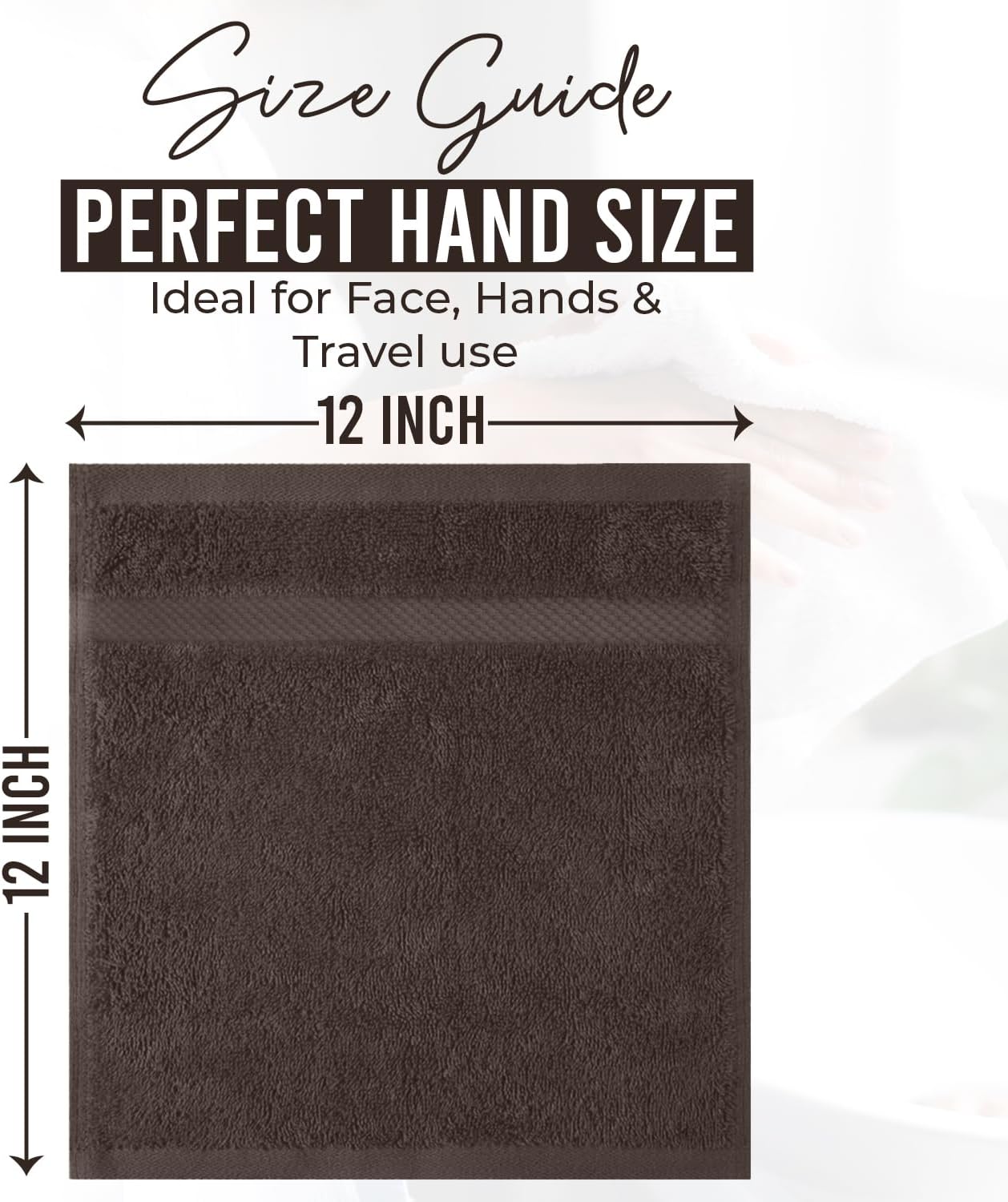 DAN RIVER 12-Pack Premium 100% Cotton Brown Face Towels – Reusable Face Towel Set, Soft & Absorbent Bath washcloths for Bathroom & Body – Hand and Face Towels, 550 GSM (12x12 in)