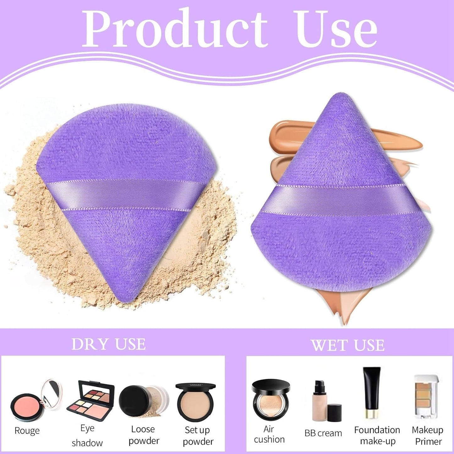 Pimoys 6 Pieces Powder Puff Face Soft Triangle for Loose and Body Powder, Velour Makeup Blender Sponge Set Setting Powder Puff Beauty Makeup Tools