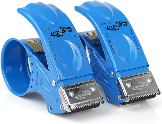 BOMEI PACK Metal Packing Tape Dispenser, 2inch Heavy Duty Handheld Heavy Tape Dispenser, 2Pcs, Blue