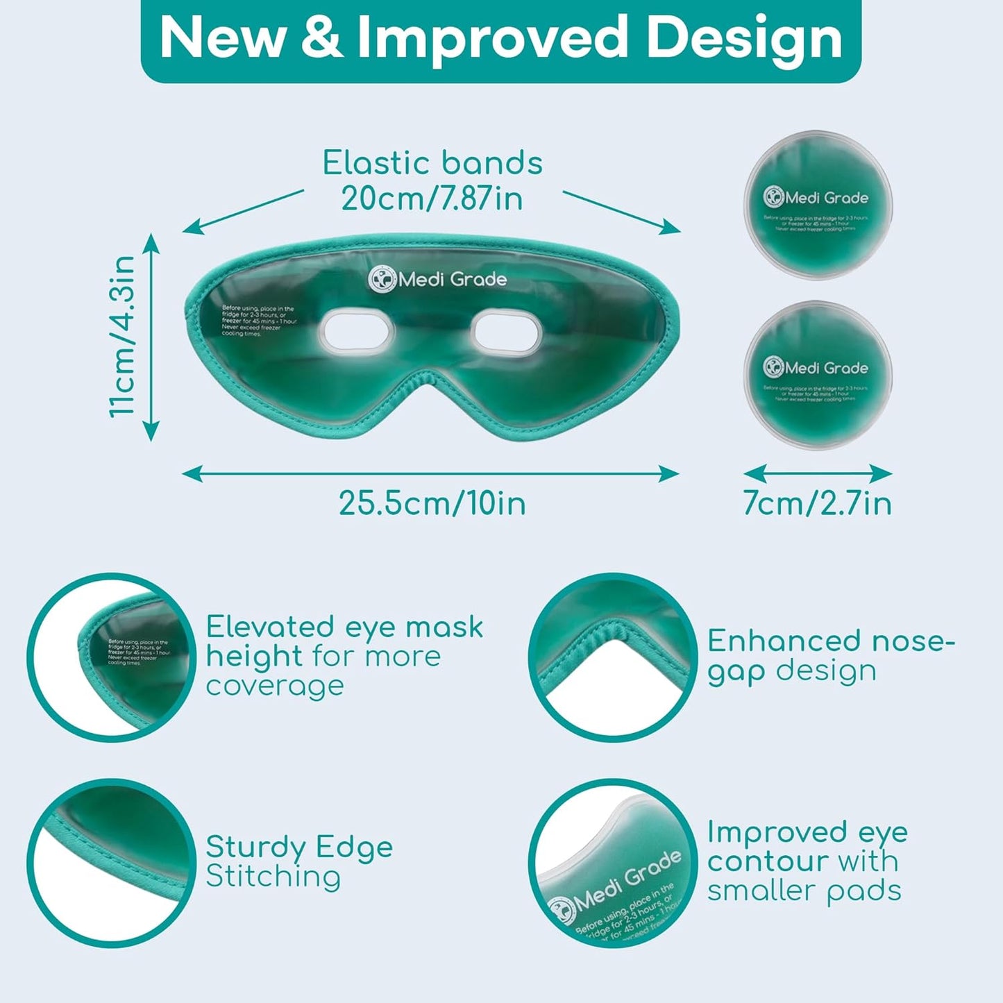 Medi Grade Cooling Eye Mask for Puffy Eyes, Allergies, Sinuses - Reusable Gel Eye Mask and Cooling Pads with Thermo-Bag for Dark Circles, Hangovers and Migraine Relief - Cold Eyemask