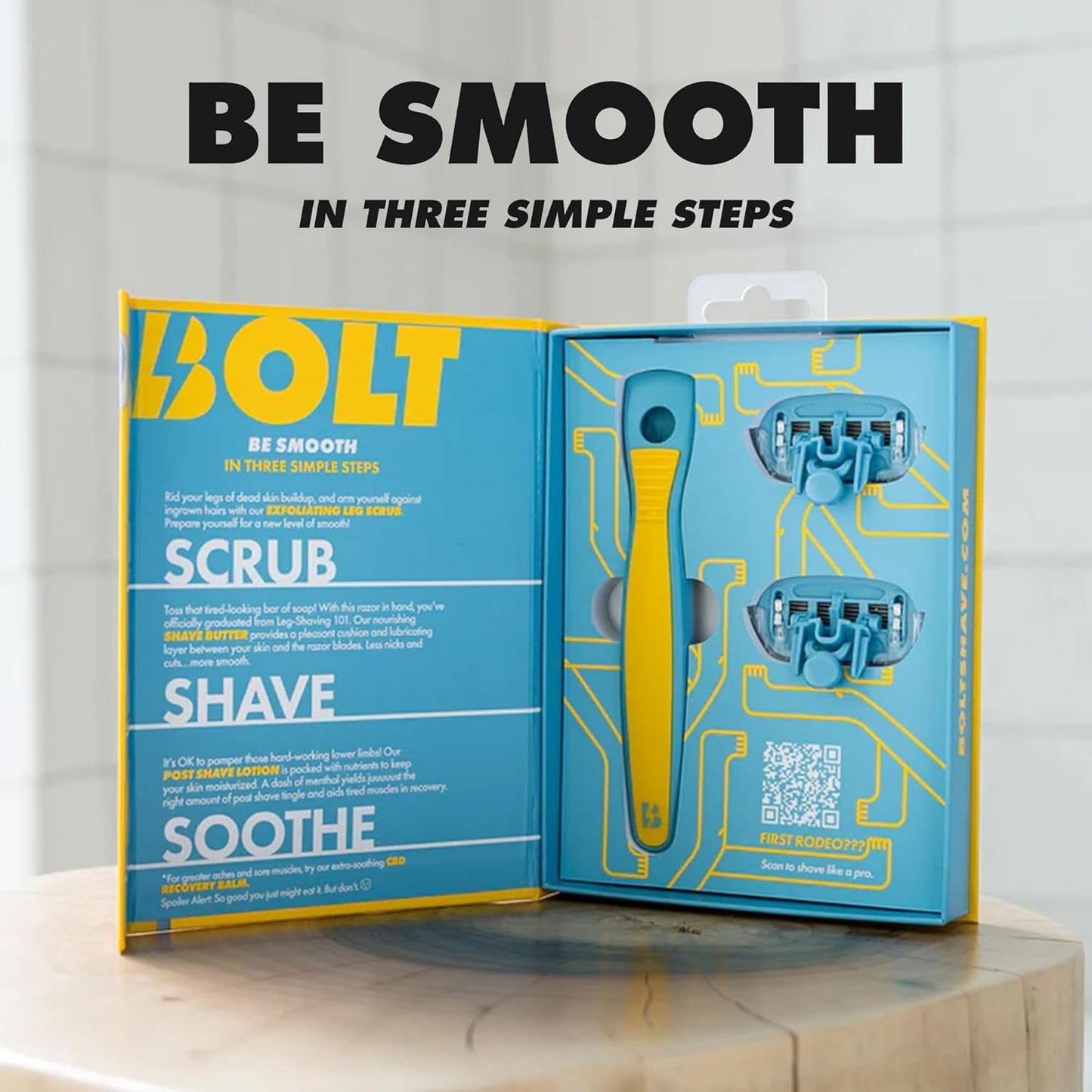 Be Smooth Men's Bundle - Complete Shaving Kit for Legs, Head, Chest & Arms with Razor, 3 Cartridges, Shave Butter, Scrub & Lotion