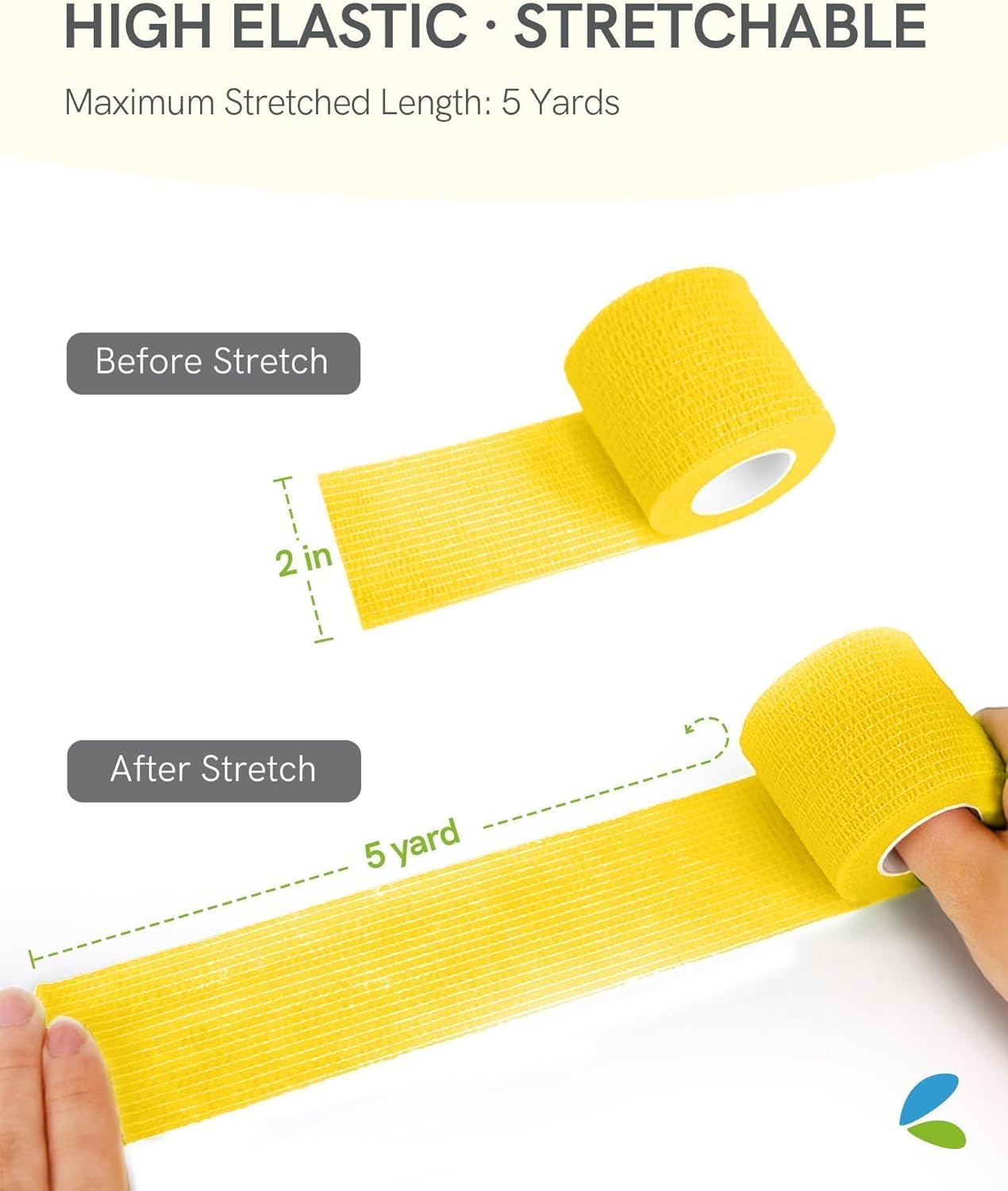 FriCARE Self Adhesive Bandage Wrap, Medical Tape in First Aid Kit, Cohesive Bandages for Wounds Sport Vet, 2 Inches X 5 Yards 6 Rolls, Yellow