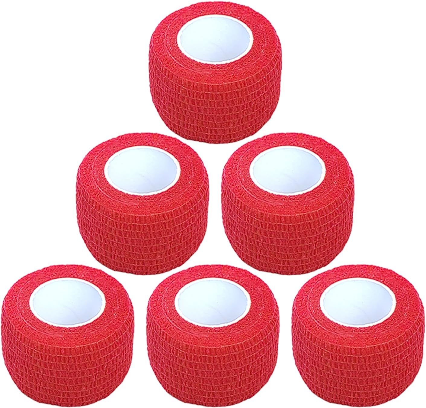 Hysiwen 6 Pack 1" x 5 Yards Self Adhesive Bandage Breathable Cohesive Wrap Self Adherent Vet Tape Self Stick Bandage Wrap for Sports, Athletic, Wrist, Ankle(Red)