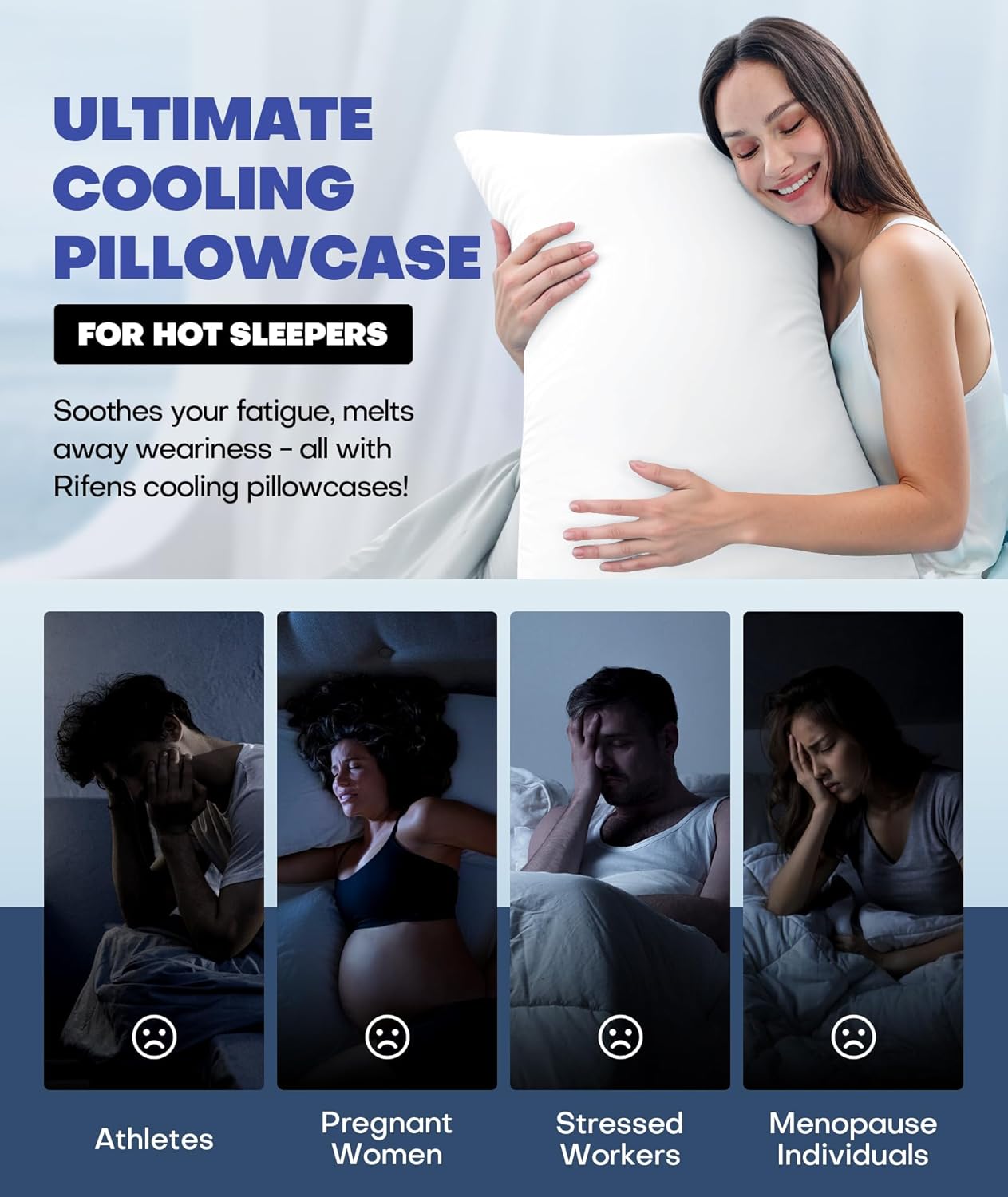 Ice Cooling Pillowcase for Hot Sleepers, Instantly Cool, Stays Cold All Night, Softer Than Silk Pillow Cases, Pillow Covers with Invisible Zipper, Gift for Men & Women - Standard Size, White (1 Pack)
