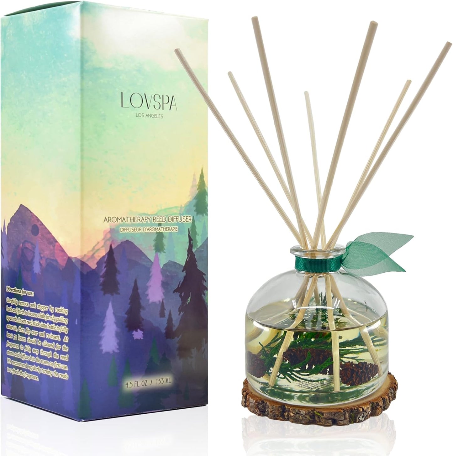 LOVSPA Reed Diffuser Set, Winter Forest Pine Scented Oil Diffuser with Sticks and Wooden Coaster, Bathroom Shelf Decor Made with Real Botanicals, USA Made