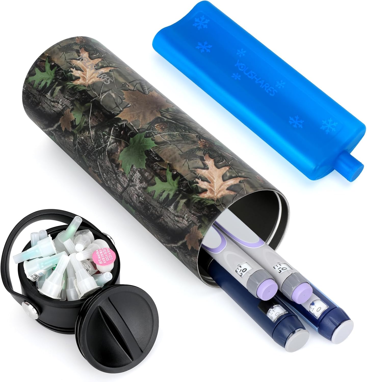 YOUSHARES Insulin Cooler Travel Case - 48H Non-Electric Cooling Bottle with TSA Approved Ice Pack, Diabetic Medication Pen Vials Refrigerator, Medical Carry Case Portable for 1–5 EpiPens