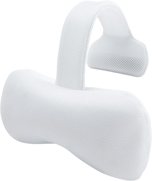 Spa Tub Headrest Pillow, Universal Spa Neck Pillow for Outdoor Hot Tub, Chaise Lounge, Comfortable Head and Neck Support Pillow Cushion with Adjustable Strap，White
