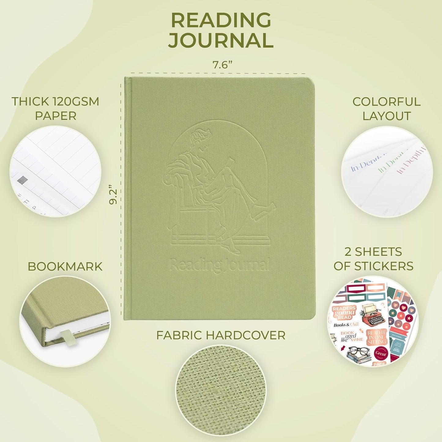 Skyline Reading Journal – Book Review Log & Tracker for Reading Tracking – Accessories & Gift for Book Lover, 7.6x9.2” (Mint Debossed)