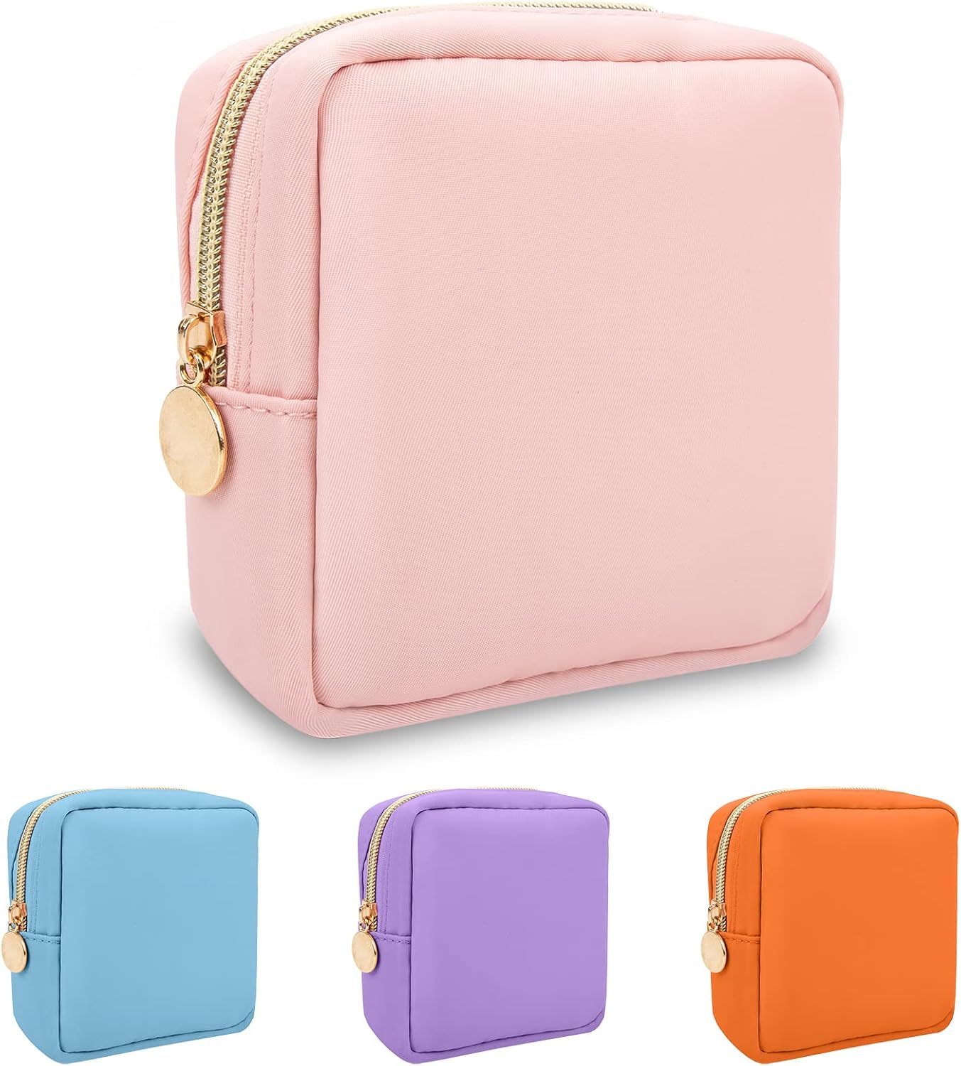 Nylon Mini Makeup Bag for Purse, Preppy Small Cute Pink Makeup Bag Cosmetic Zipper Pouch Purse, Waterproof Travel Coin Pouch Sanitary Napkin Storage Bag Clutch Makeup Organizer for Women Girls(Pink)