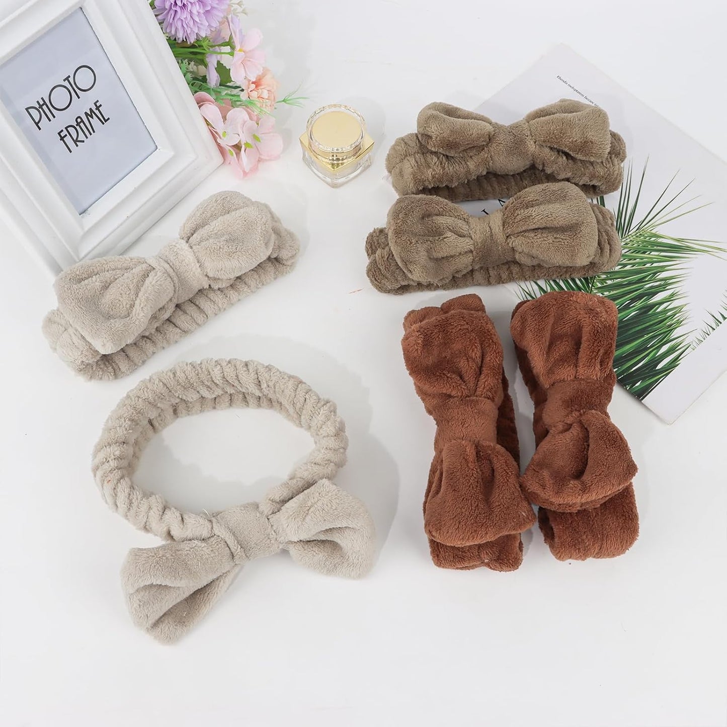 Casoty 6 Pcs Spa Headbands, Hair Holder for Washing Face, Soft Coral Fleece Microfiber Headband, Bow Hair Bands, Beauty Headbands for Face Washing Shower Skin Care Yoga