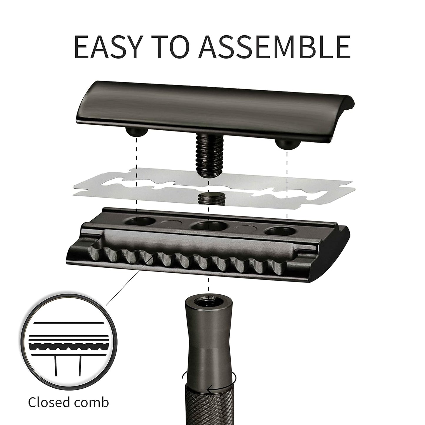 Bambaw Safety Razor for Men with 5 Blades, Double Edge Safety Razors for Men, Sustainable Single Blade Razor, Zero Waste Metal Razors - Black