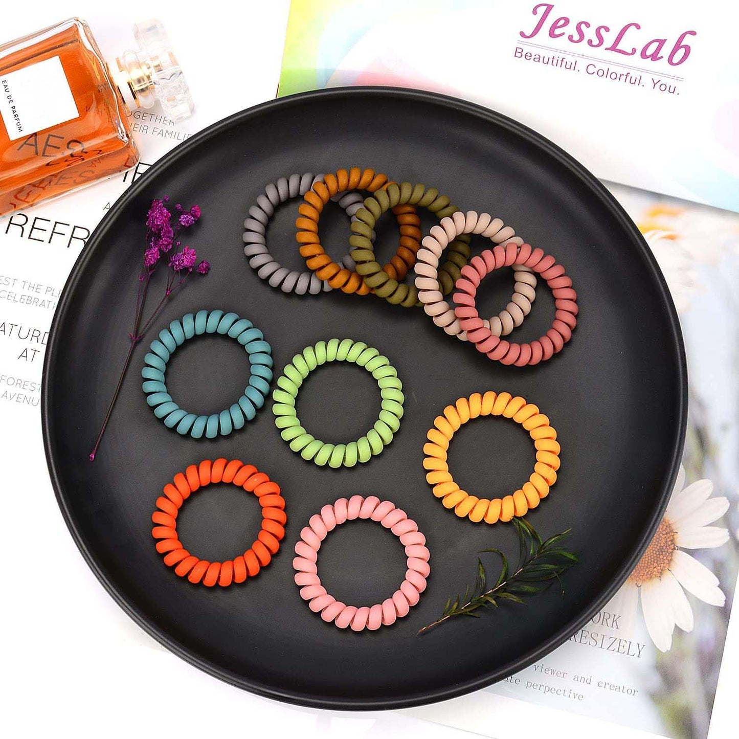 JessLab Spiral Hair Ties for Women, 10-Pack Traceless No-Damage Ponytail Holders, Coils Hair Bands for Girls, Assorted Colors