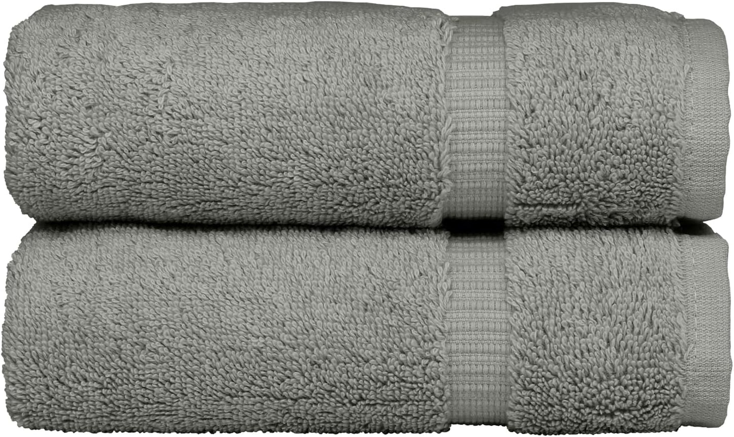 Monogrammed Hand Towel, Personalized Initial Gift, Extra Absorbent 100% Turkish Cotton - Soft Terry Finish - Set of 2 - Silver Block Initial S - Embroidered on Grey Towels