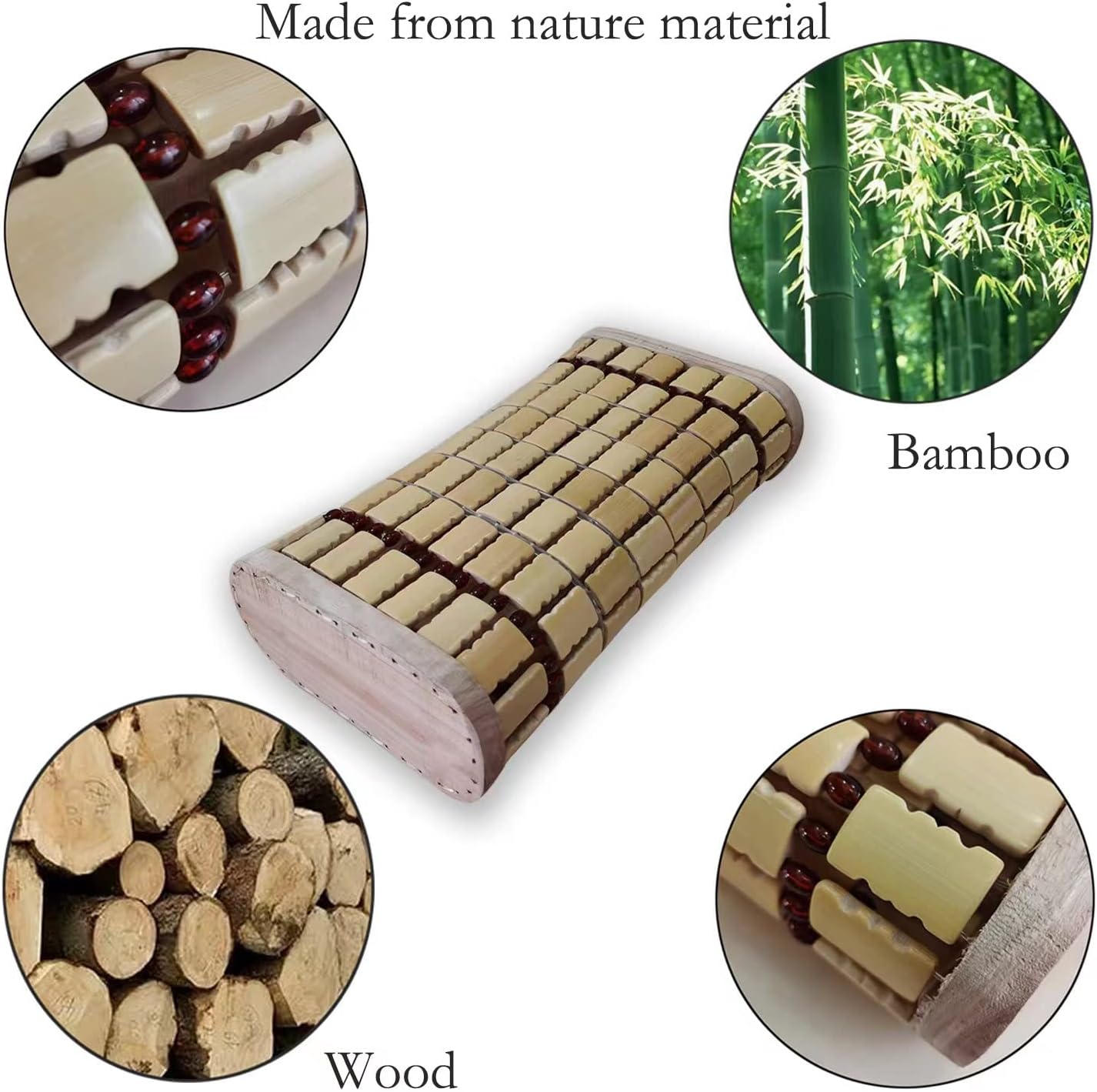 Bamboo Sauna Headrest Pillow, 100% Natural Handmade Wood Sauna Pillow Sauna Neck Rest Sauna Accessory, Bonus Sauna Cap and Seat Pad Included, Summer Cool Cervical Spine Pillow (1 Set)