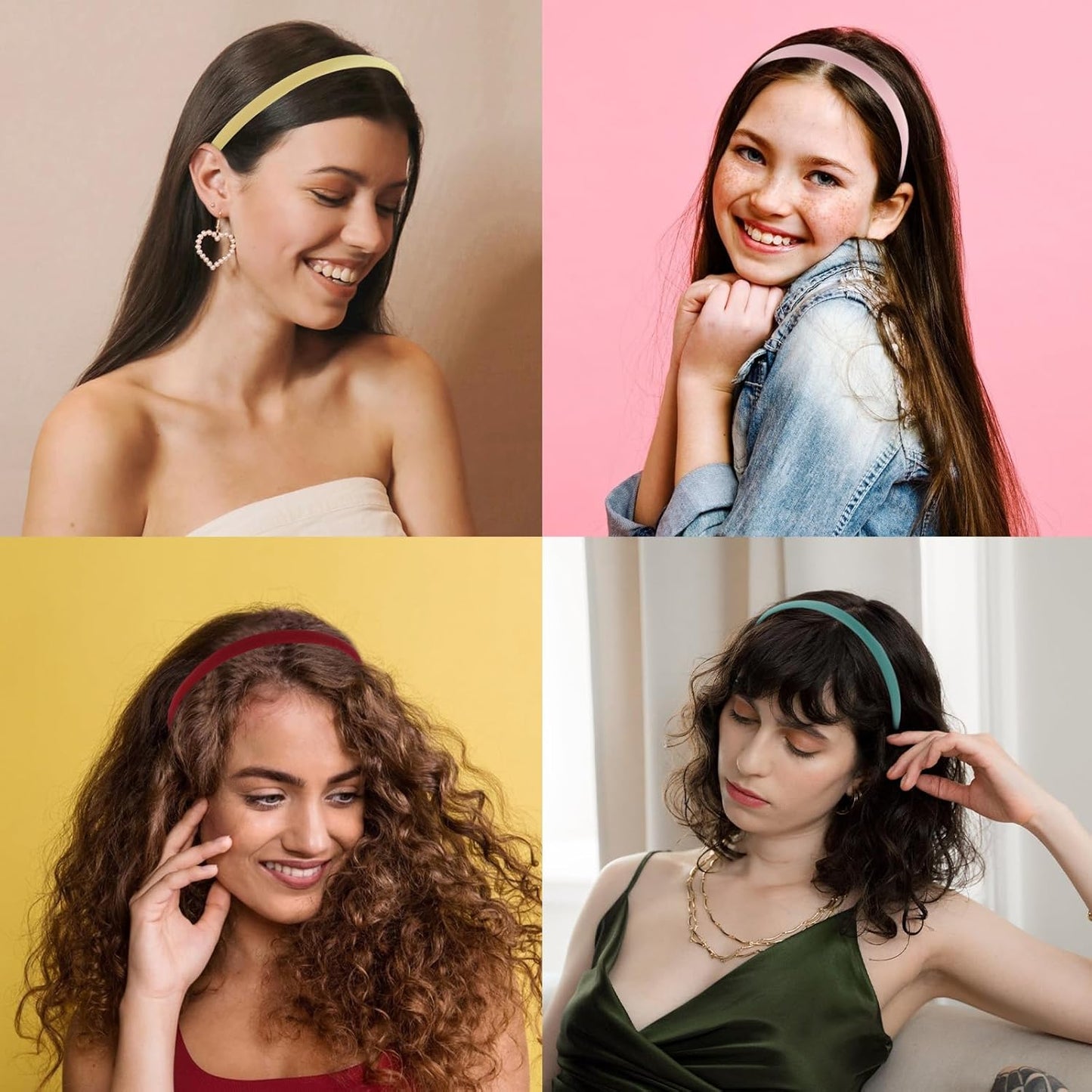 Wecoe Multicolored Narrow Satin Headbands, 10pcs Non Slip Fashion Hair Bands for Women & Girls' Hair - Holiday & DIY Costume Accessories