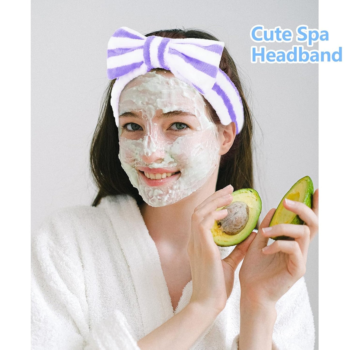 Ondder 8 Pcs Striped Spa Headband, Fuzzy Skincare Headbands for Women - Multipurpose Hair Band for Washing Face, Makeup, Facial, Yoga - Fleece, Terry Cloth, Microfiber, 8 Count Pack