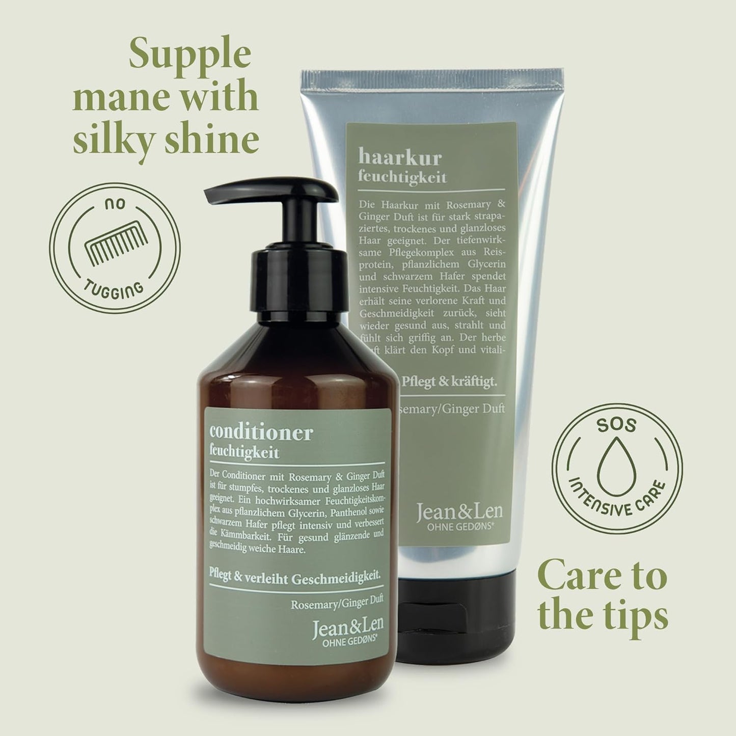 Hair care Set Rosemary Ginger by Jean&Len, Contains Shampoo, Conditioner + Treatment for bright & healthy hair, with natural ingredients, vegan, 5 Fl. Oz.