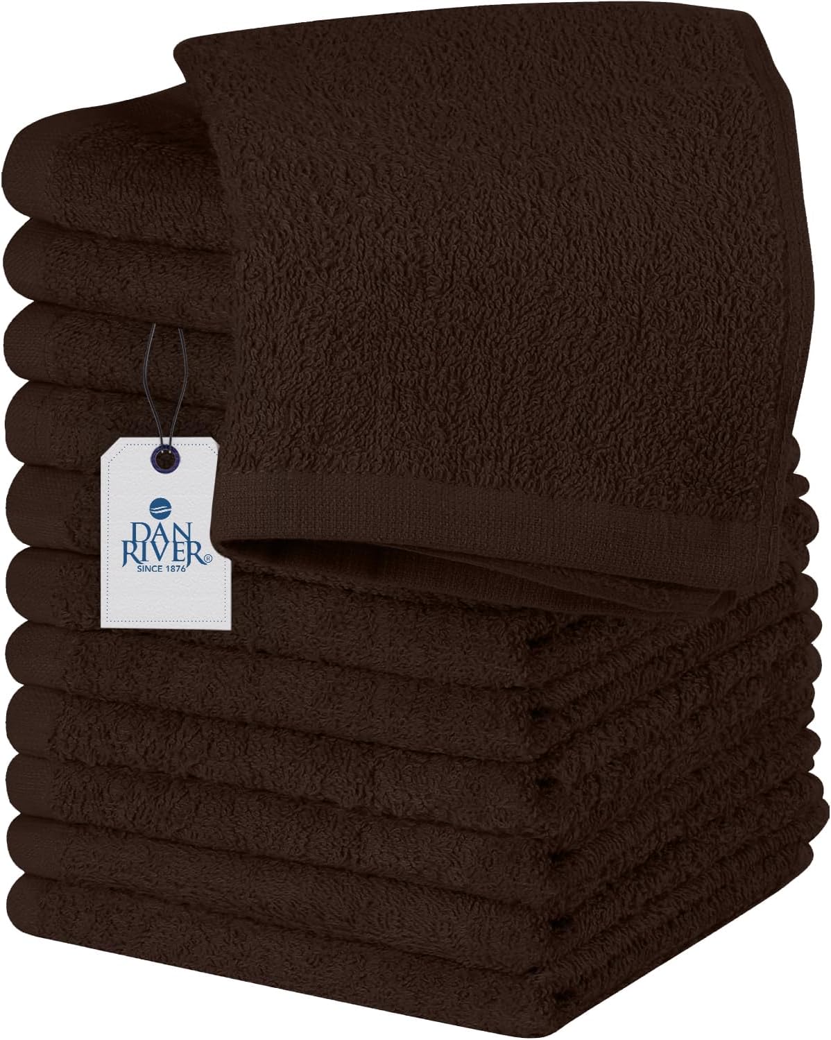 DAN RIVER 100% Cotton Wash Cloths 12 Pack [12x12] Soft & Absorbent washcloths for face, Gym, Hotels & Spa Perfect for Everyday Use Fingertip Towels, Brown
