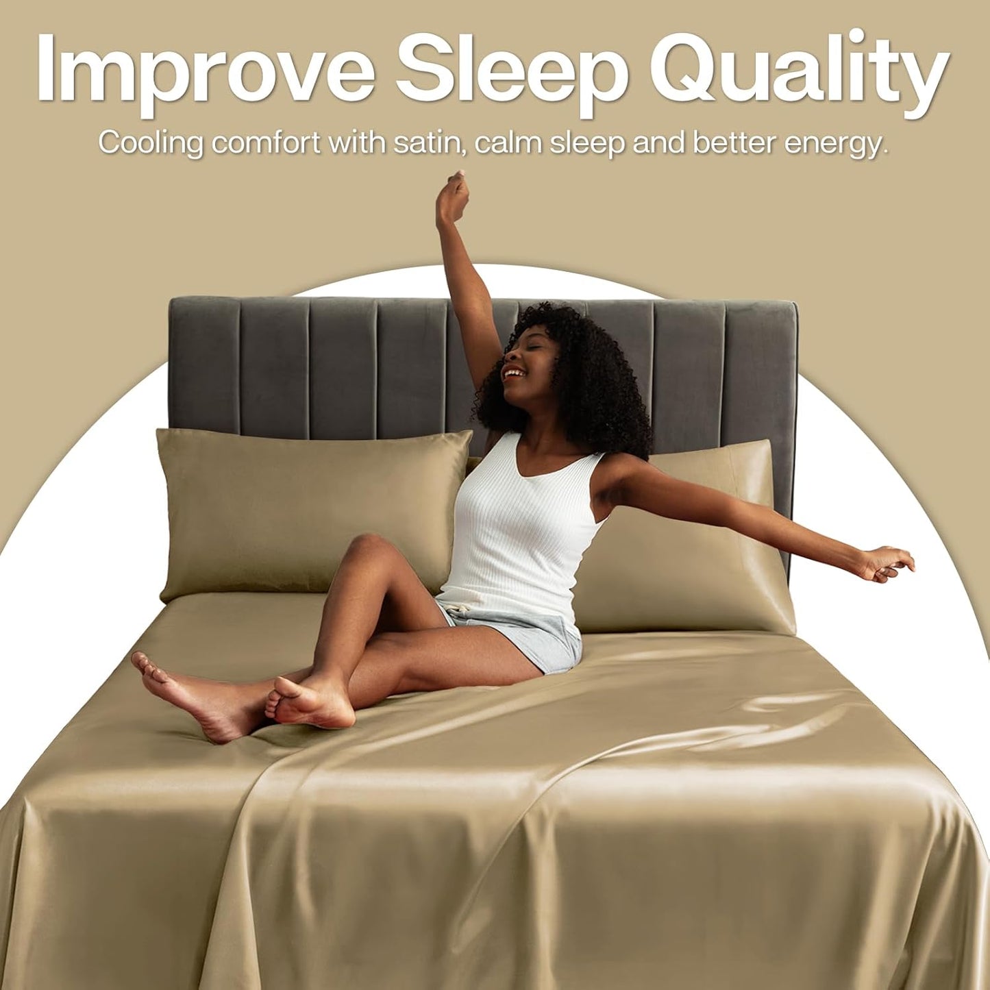 MR&HM Satin Pillowcase for Hair and Skin, Silk Satin Pillowcase 2 Pack, Queen Size Pillow Cases Set of 2, Silky Pillow Cover with Envelope Closure (20x30, Taupe)