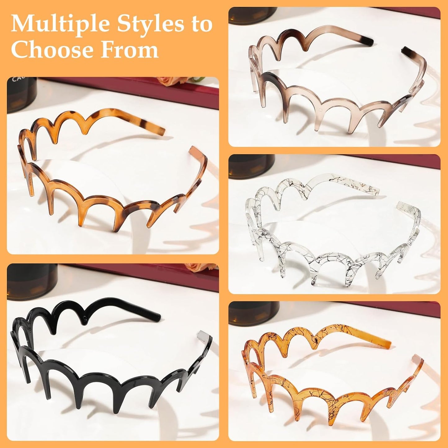 5Pcs U Shape Fashion Tooth Hair Comb Headband, High Cranium Head Bands for Women's Hair, Wavy Teeth Hairs Hoop, Vintage High Cranium Hairband for Women (5Pcs Mix, One Size)