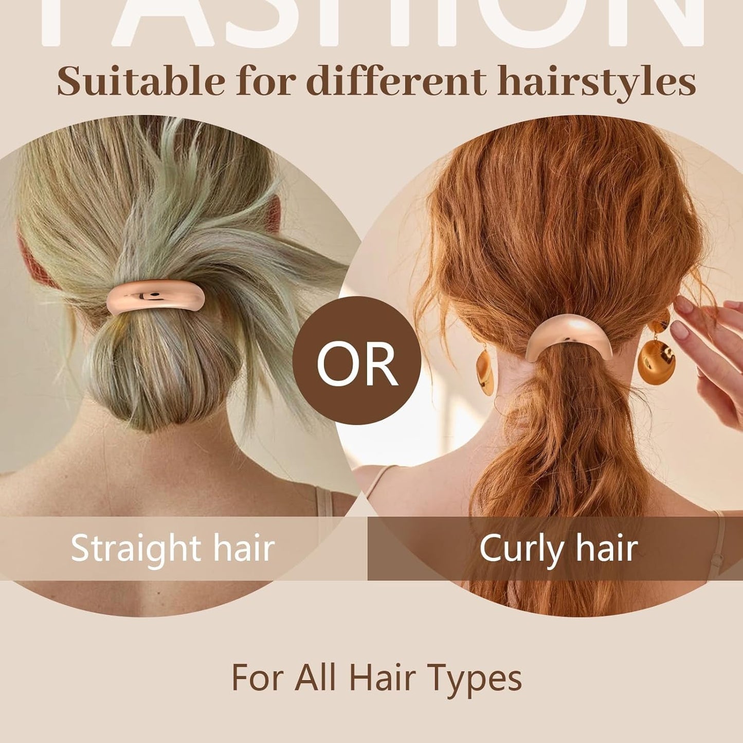 3PCS Rose Gold Hair Ties, Metal Hair Ties for Thick Hair, Elegant Durable Geometric Design, Rose Gold Hair Accessories Stretchy Non-Damage Ponytail Holders, 3 Styles in Box Holiday Gifts