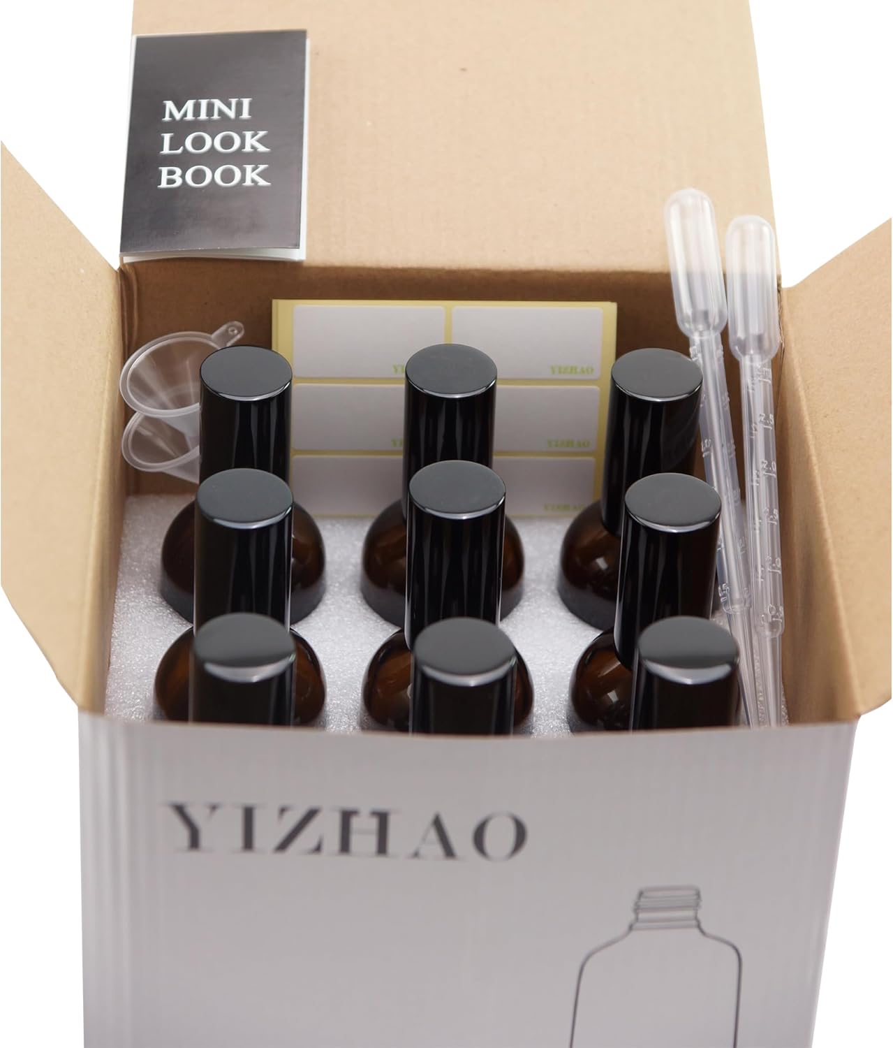 YIZHAO Amber Glass Spray Bottles 4oz, with Small Fine Mist Spray, Metal Cap, Refillable for Essential Oil,Travel,Cleaning,Perfume,Aromatherapy,Makeup – 9 Pcs