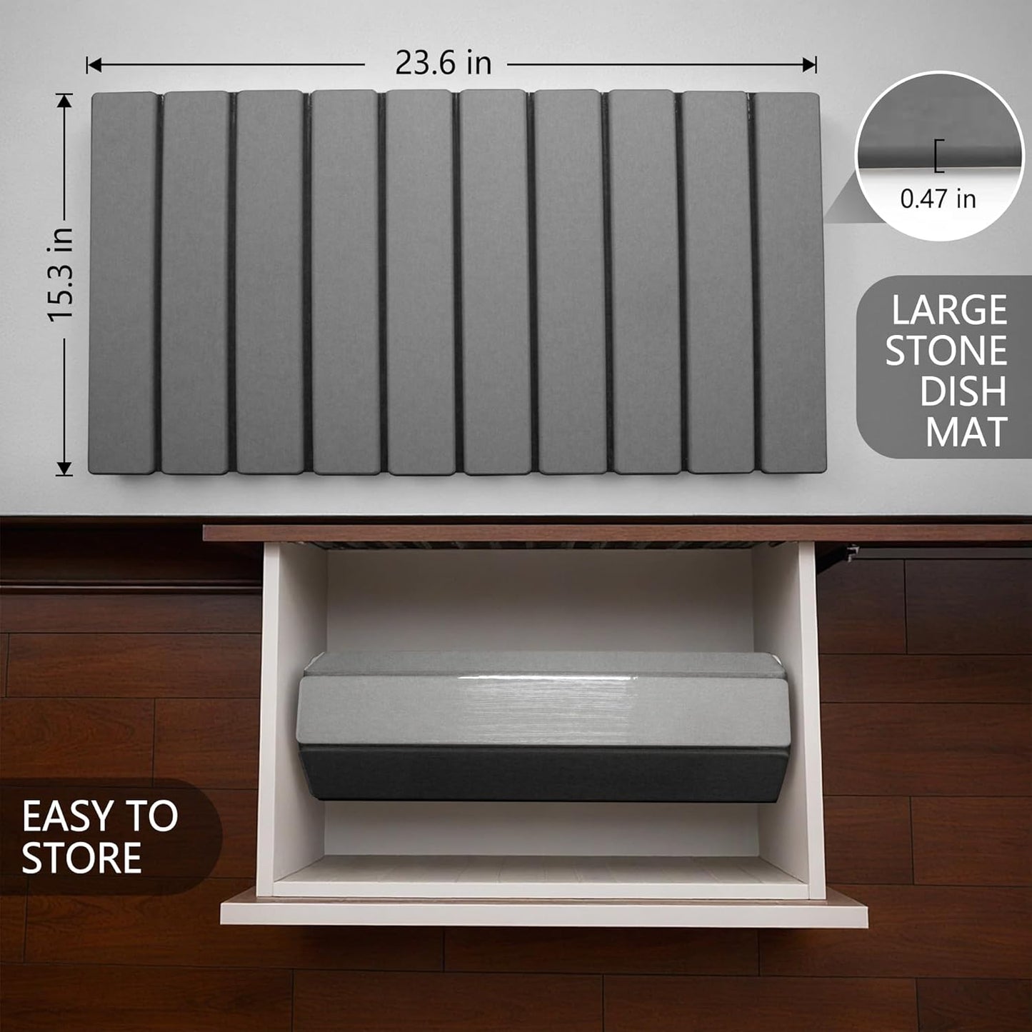 Stone Drying Mat for Kitchen Counter, Quick Dry Absorbent Collapsible Dish Drying Mat, Eco-Friendly Absorbent Diatomaceous Earth Mats for Dishes Bottles Cups Bathroom Any Counterop 24" x 15"