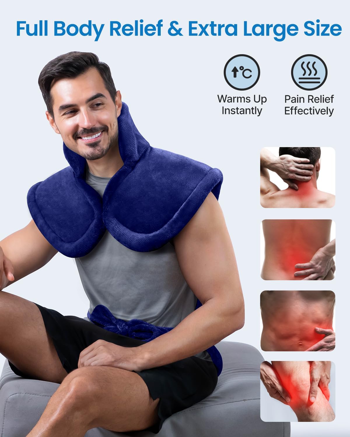 RENPHO King Size Heating Pad for Back Pain Relief, Birthday Christmas Gifts for Men Women, Stocking Stuffers, FSA Eligible, 24"x37" XL Large Heat Pad for Neck and Shoulders, ETL Certified, Dark Blue