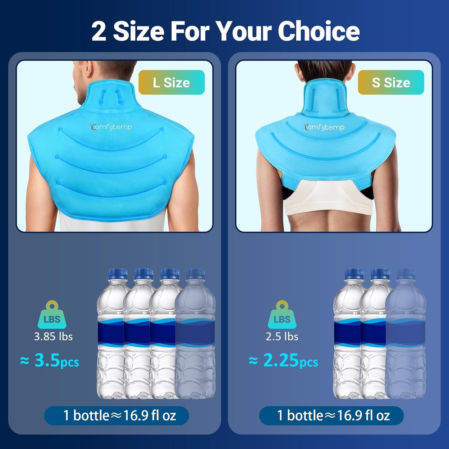 Comfytemp Large Ice Pack for Neck Shoulders Upper Back Pain Relief with Straps, Wearable Reusable Gel Ice Wrap with Cold Compression Therapy Recovery for Upper Back, Cervical (L)