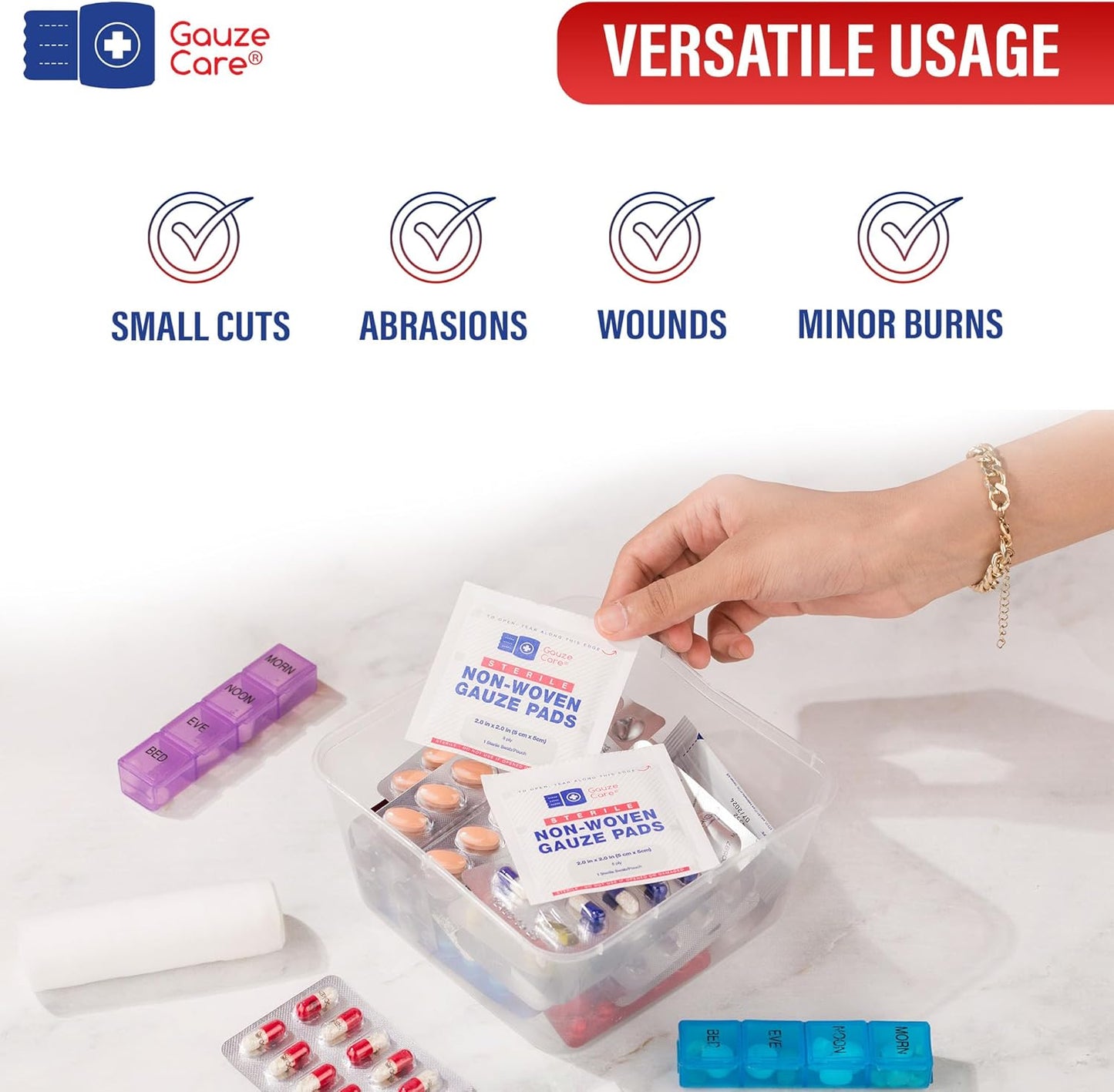 Non-Woven Sterile Gauze Pads 2x2 Pack of 100| 8 ply Gauze Sponges| Individually Packed 2x2 Gauze Pads sterile| Soft and lint-Free Medical Gauze Pads for Enhanced Absorption and First-Aid Wound Care