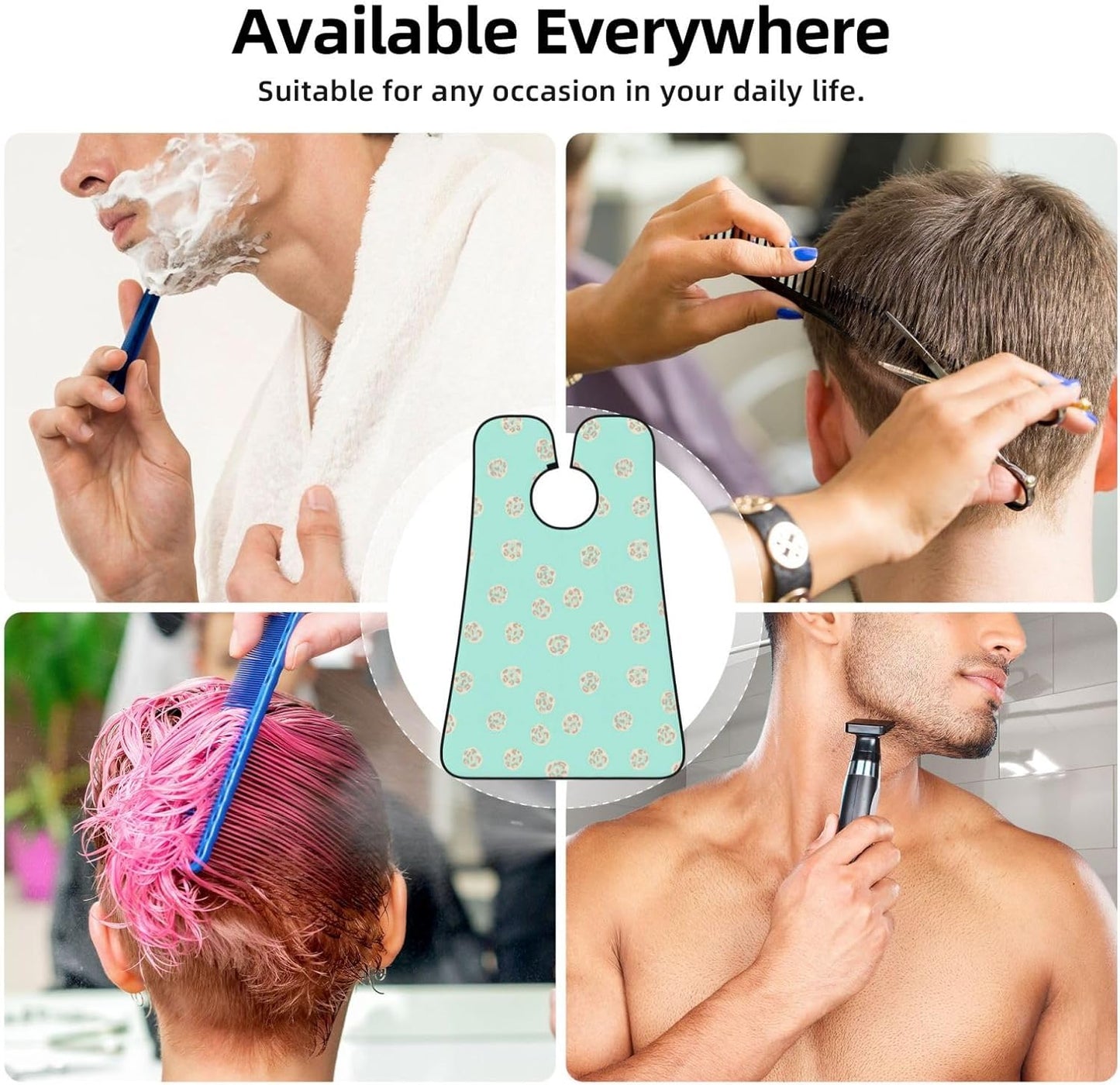 Beard Trimming Hair Catcher, Blue Mint Green Gold Leopard Print Shave Bib, Non-Stick Bib Apron Waterproof, Shaving Tool for Men for Husband Father’s Day