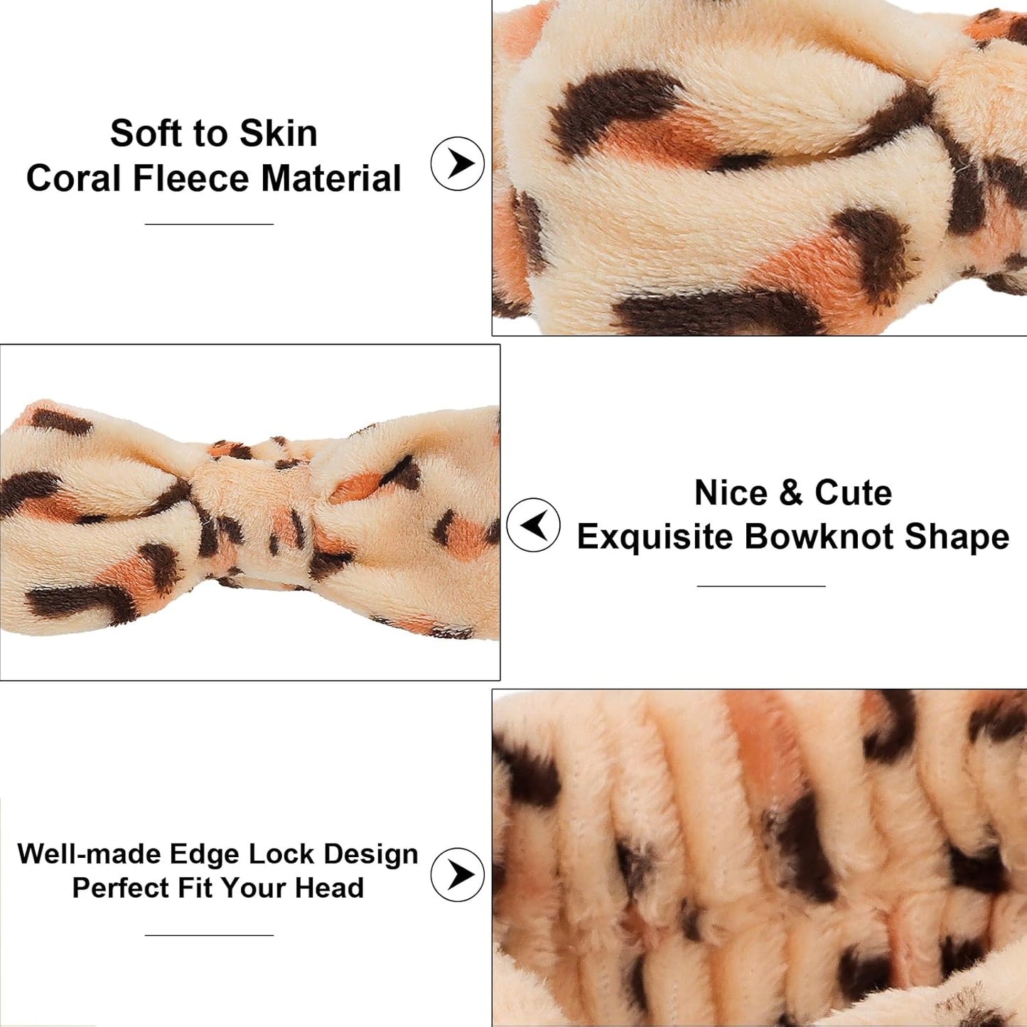 Casoty 6 Pcs Spa Headband, Hair Band for Washing Face, Cheetah Makeup Headband, Skincare Headbands, Soft Fleece Hairband for Face Washing Yoga