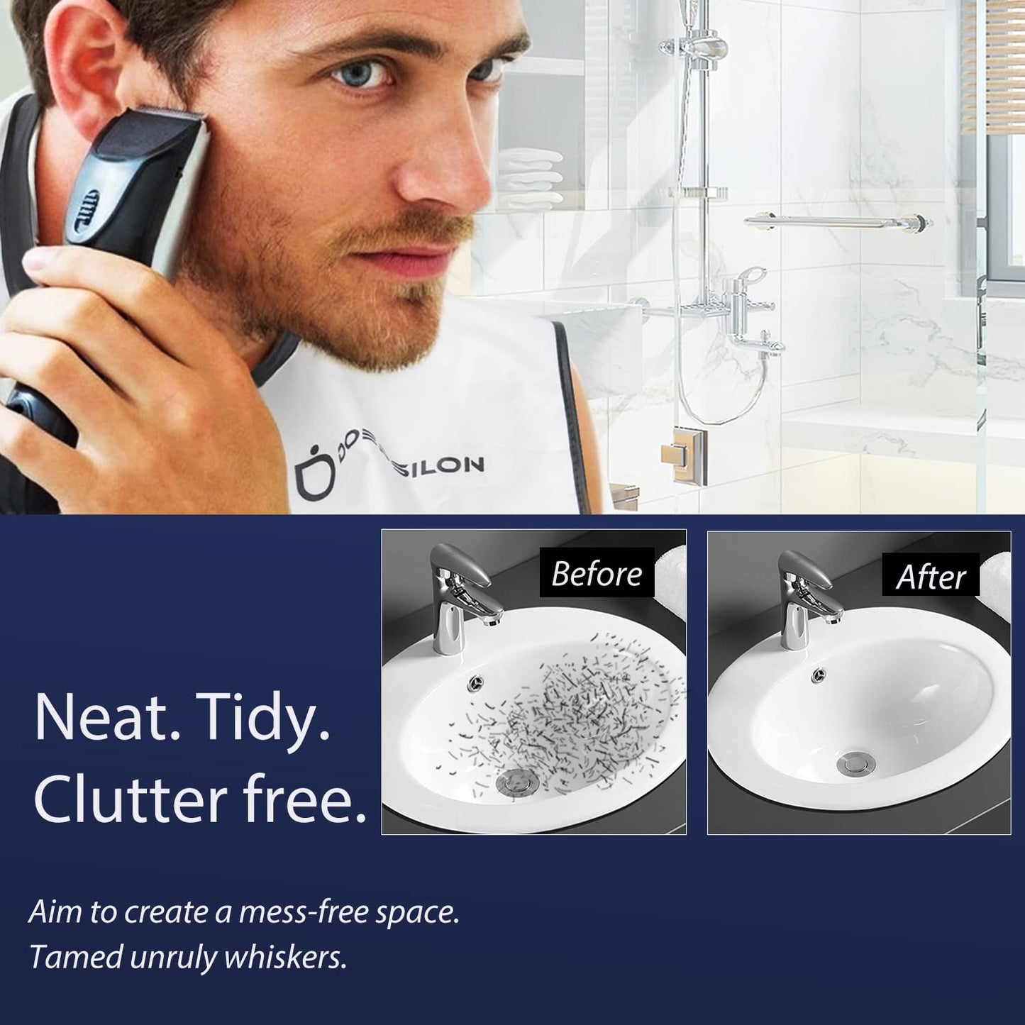 Beard Bib Apron, Beard Bib Hair Catcher for Shaving, Non-Stick Beard Shave Cape with Suction Cups, Grooming Accessories for Men, Gifts for Men Husband Father (White)