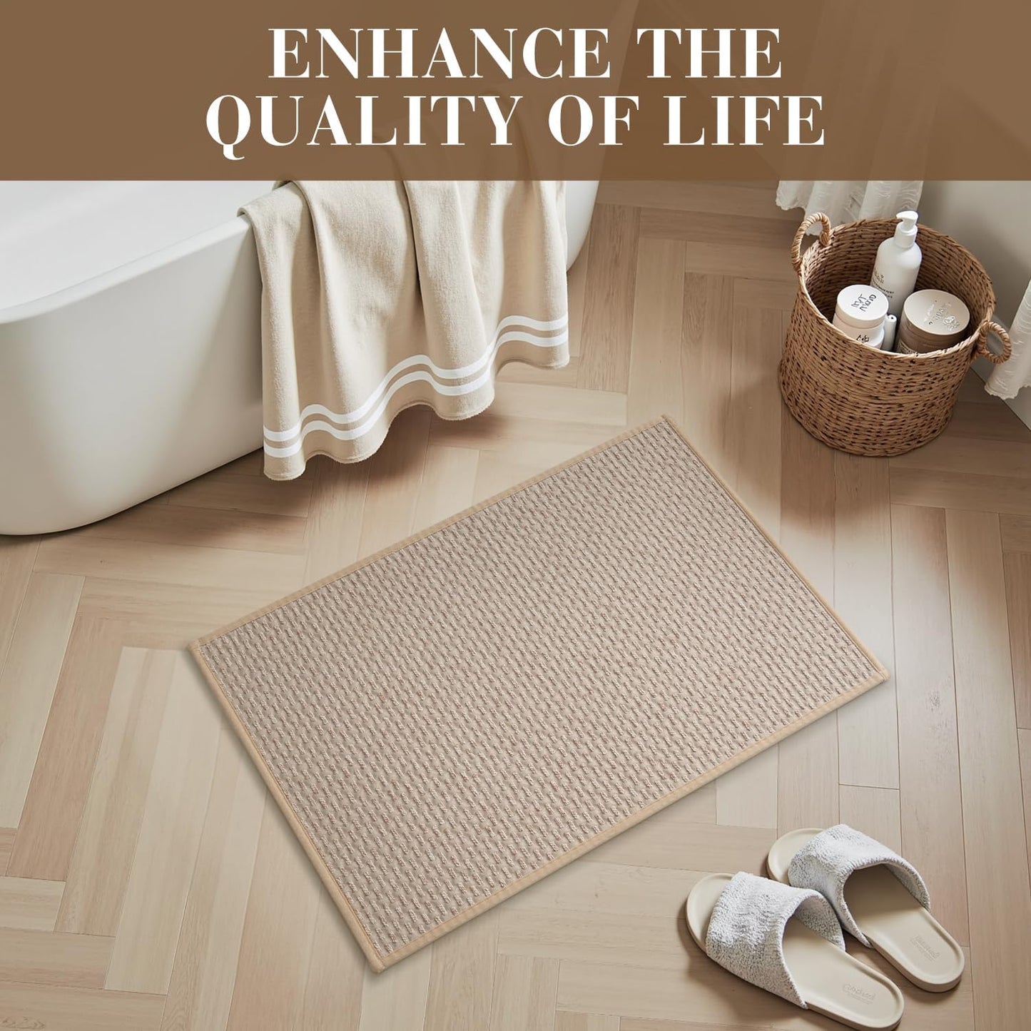 RESARE Non Slip Bath Mat - Machine Washable Bathroom Rugs, Super Absorbent Bath Mat Quick Dry Bathroom Mat, Bath Rugs Ultra Soft Rugs for Bathroom Floor, 24"x35" Beige