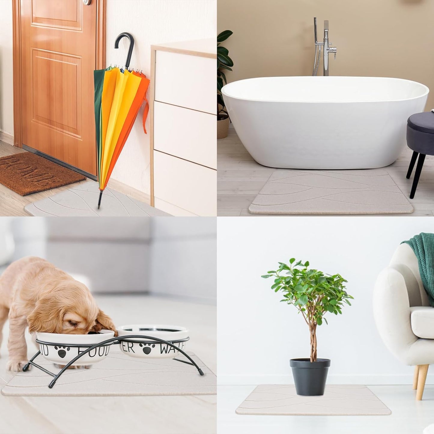 Elfcool Stone Bath Mat Diatomaceous Earth Shower Mat Non Slip Quick Dry Bath Stone Mat Super Absorbent Bathroom Floor Mat for Bathroom Kitchen Counter (Off White 01)