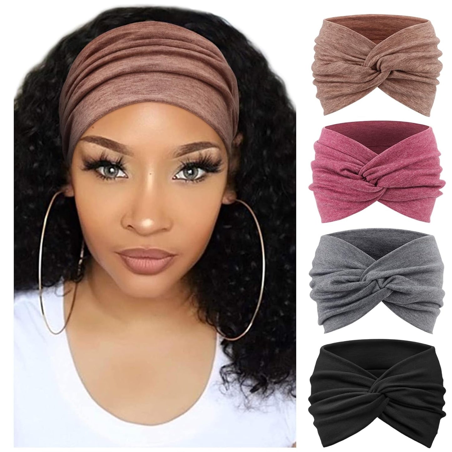 Extra Wide Headbands for Women Large Turban Headband Non Slip Boho Elastic Hairband Hair Twisted Knot Head Bands Accessories