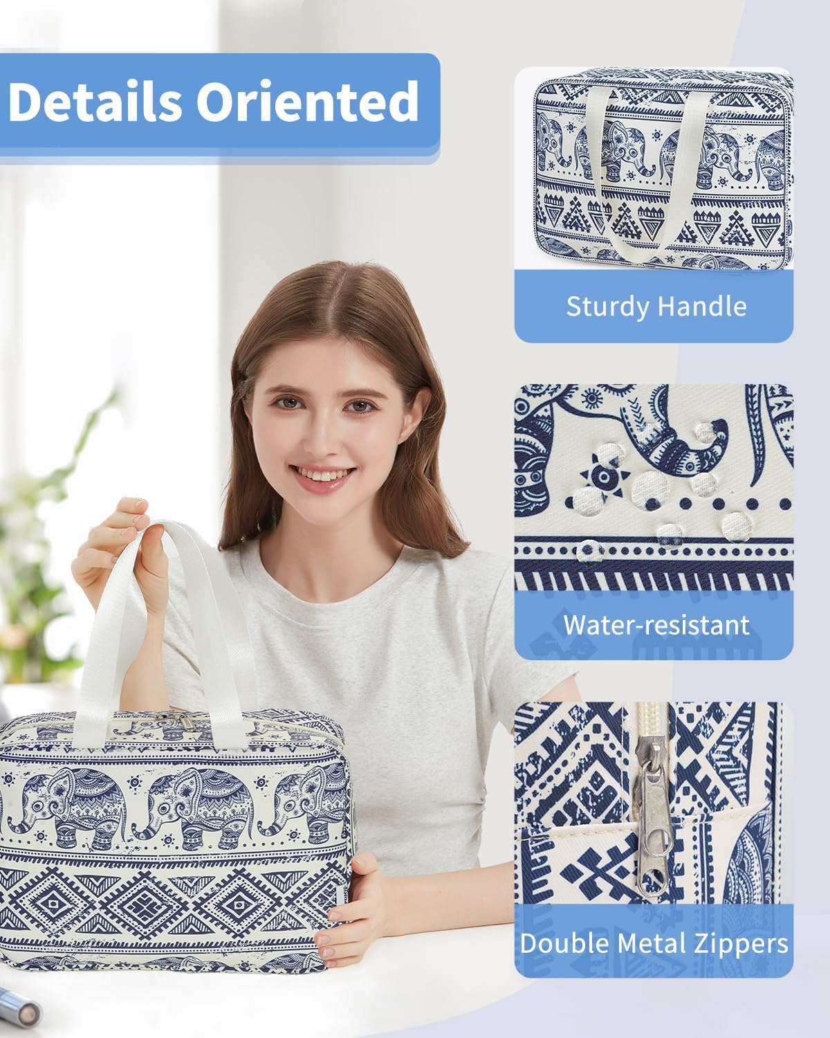 Full Size Toiletry Bag Women Large Cosmetic Bag Travel Makeup Bag Organizer Medicine Bag for Toiletries Essentials Accessories (Large, Elephant)