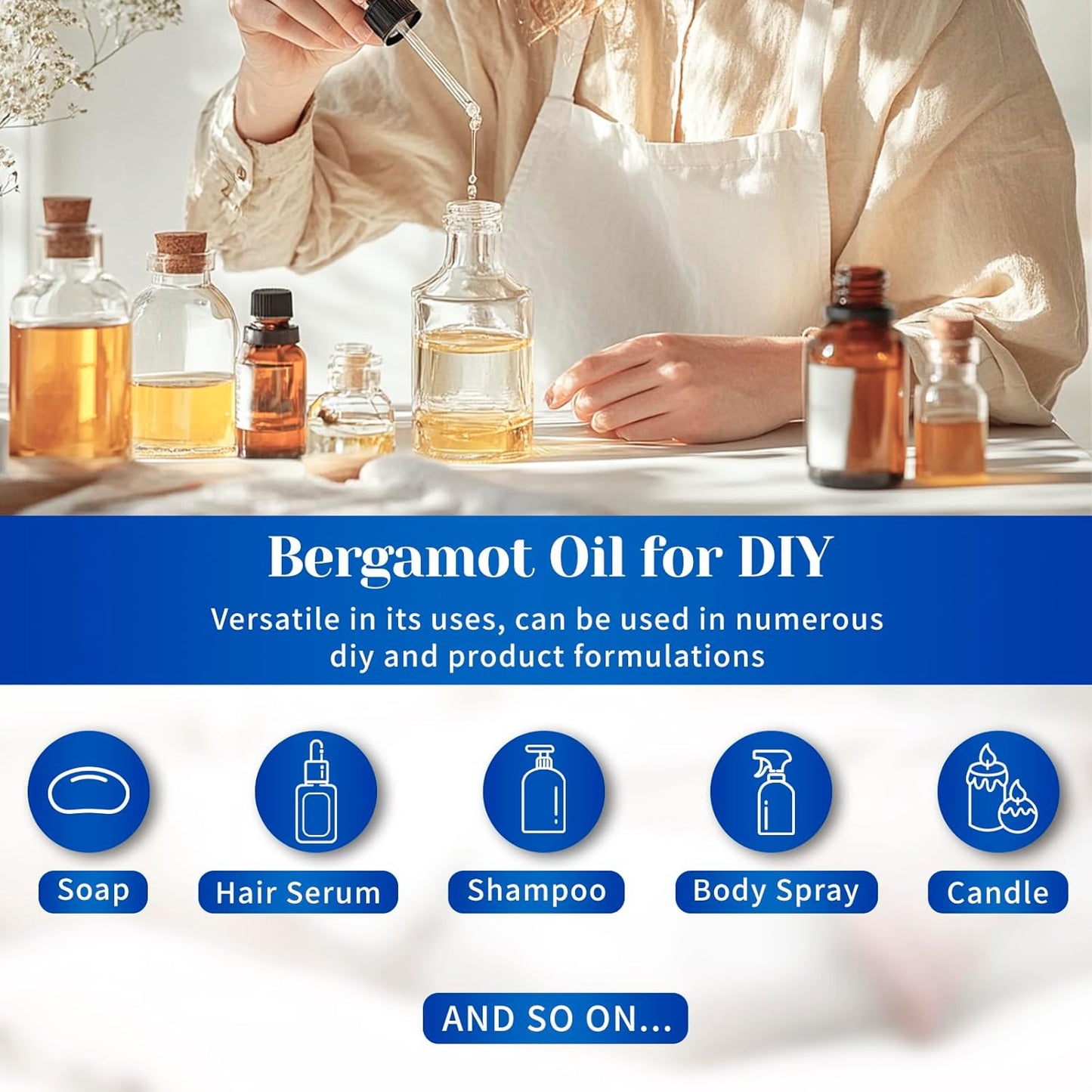 HIQILI Bergamot Essential Oil for Diffuser, Skin, Hair, DIY, 100% Pure & Natural, Travel Size - 0.33 Fl Oz (10 mL)